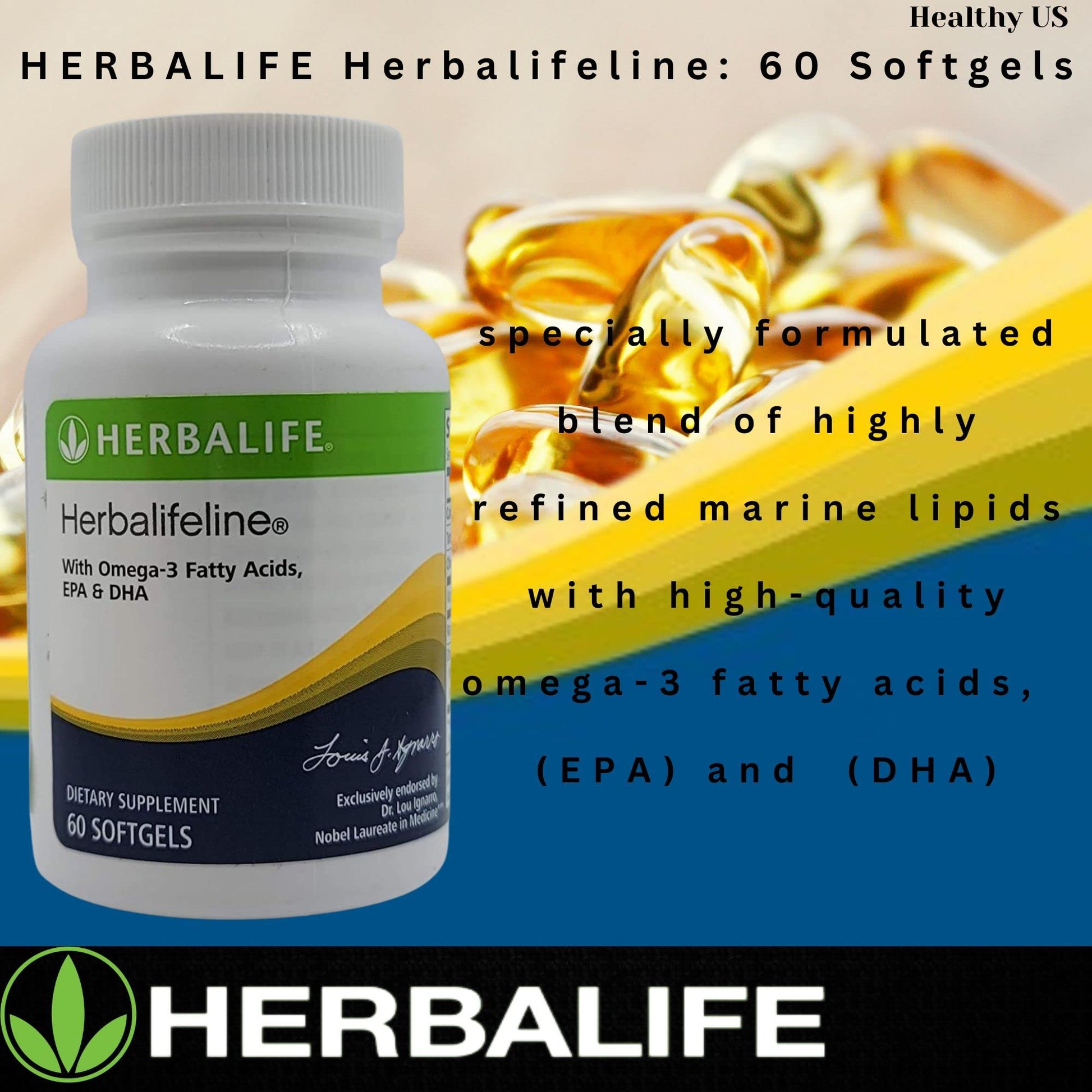 Herbalife Herbalifeline: 60 Softgels with Vitamin E, Marine Lipid Complex, Omega-3 Fatty Herbalife