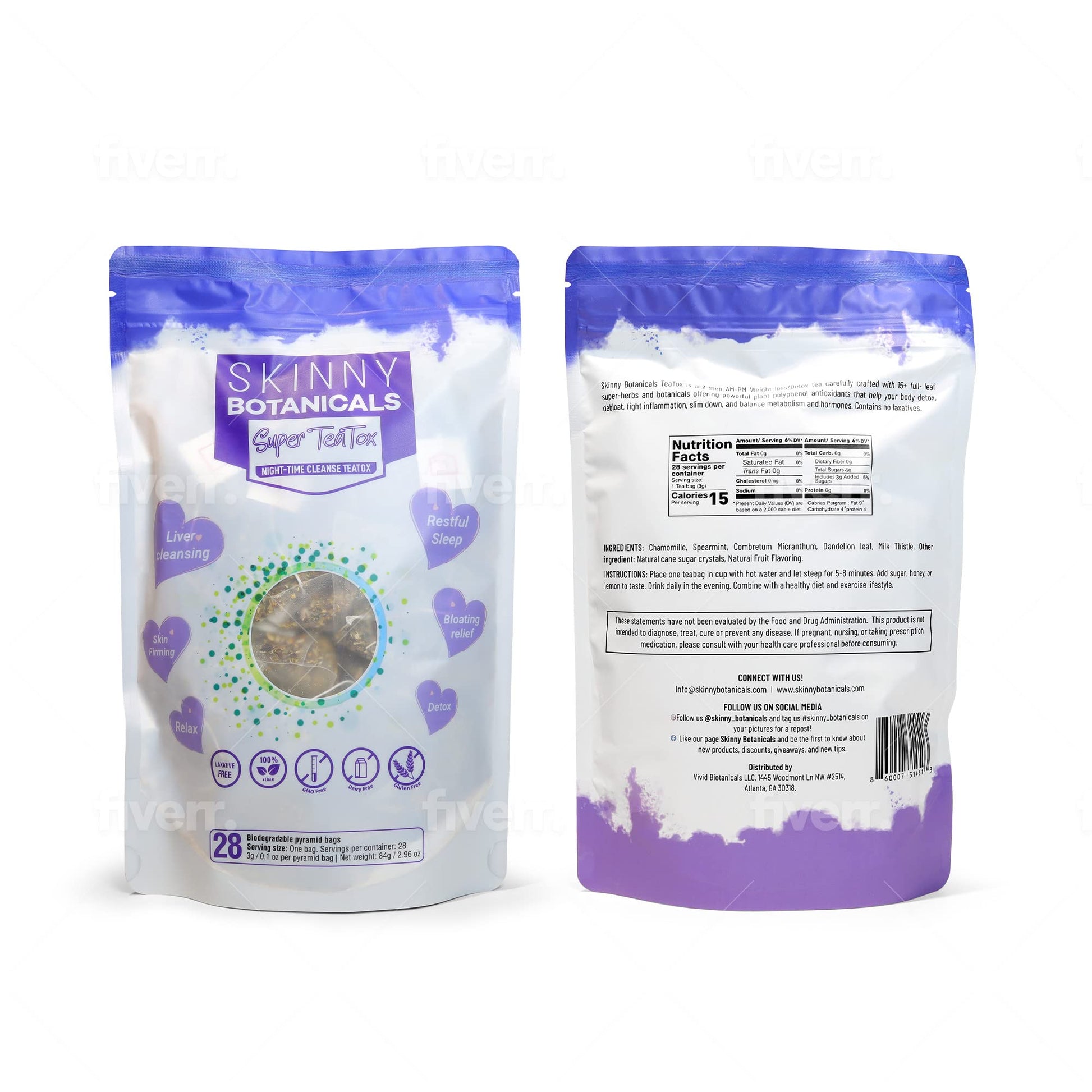 Skinny Botanicals Evening Detox Tea for Body Cleanse All Natural - Laxative-Free Skinny Botanicals