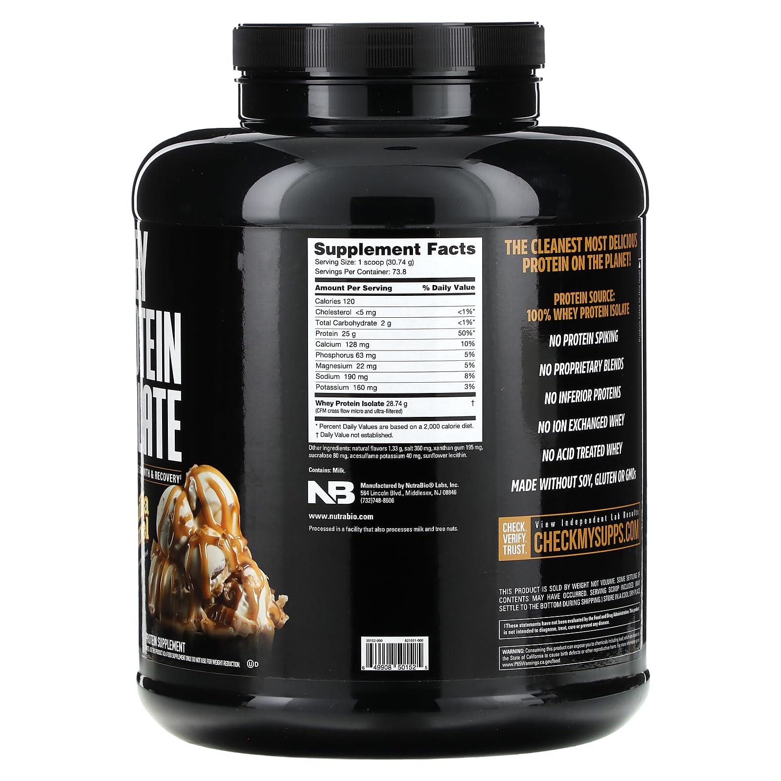 NutraBio Whey Protein Isolate Supplement – 25g of Protein Per Scoop with Complete NutraBio