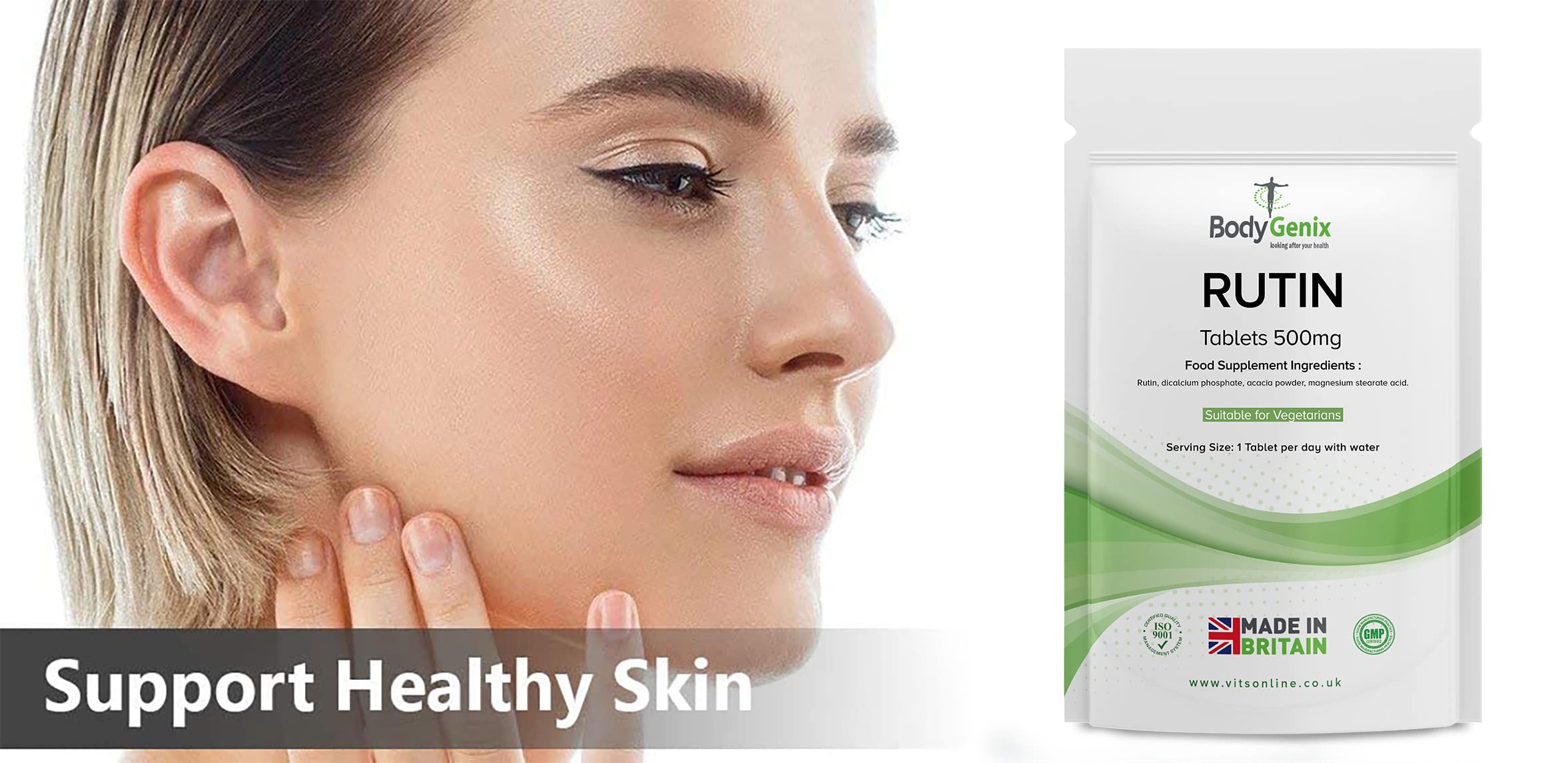 Bodygenix Rutin 500mg Tablets CAPILLARIES, VARICOSE Veins, Hemorrhoids Veg Friendly Bodygenix