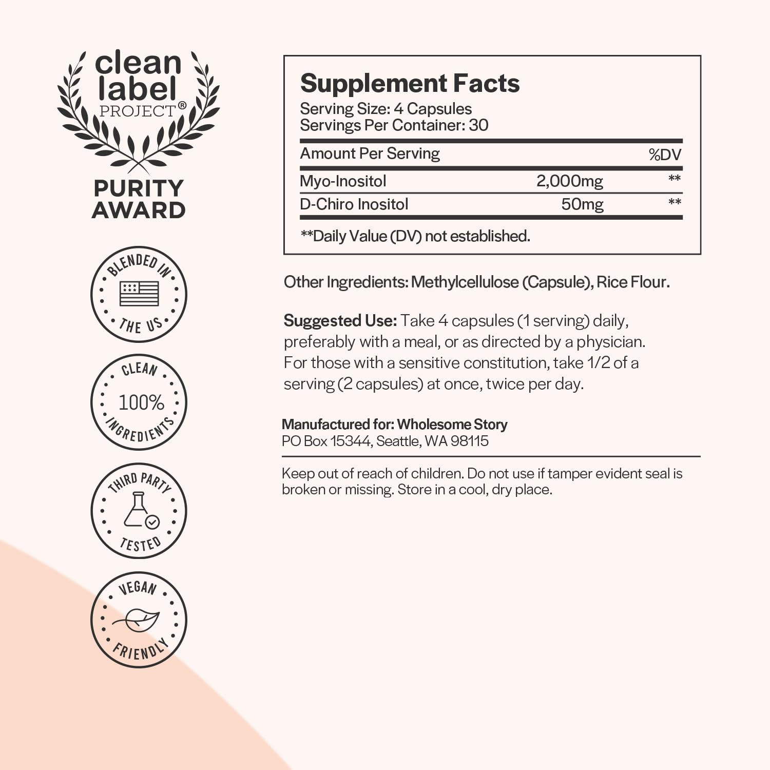 Myo-Inositol & D-Chiro Inositol Blend Capsule | 30-Day Supply | Most Beneficial 40:1 Ratio Wholesome Story