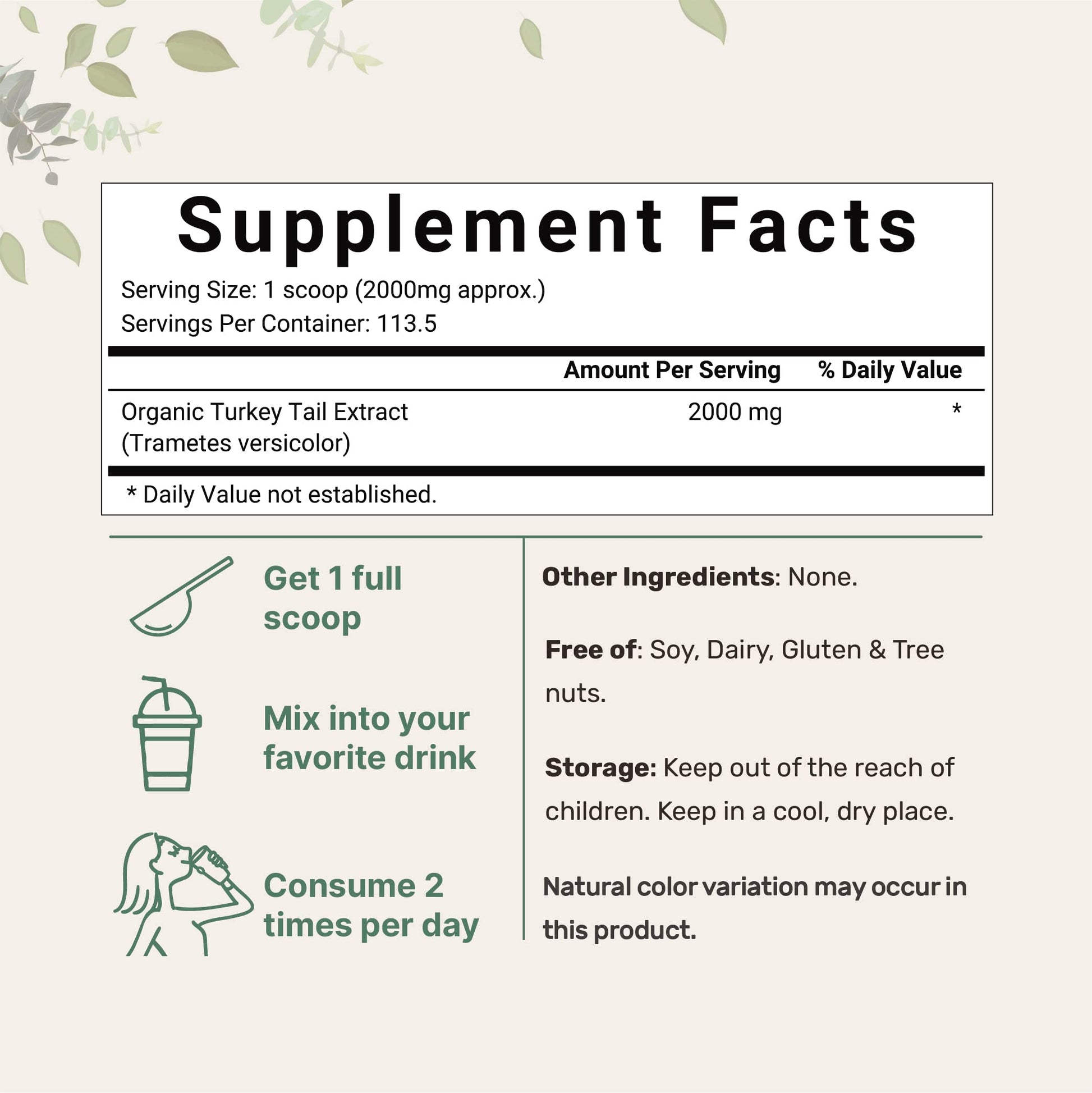 Organic Turkey Tail Mushroom Powder (50:1 Extract), 8 Ounce | Sustainably US Grown Micro Ingredients