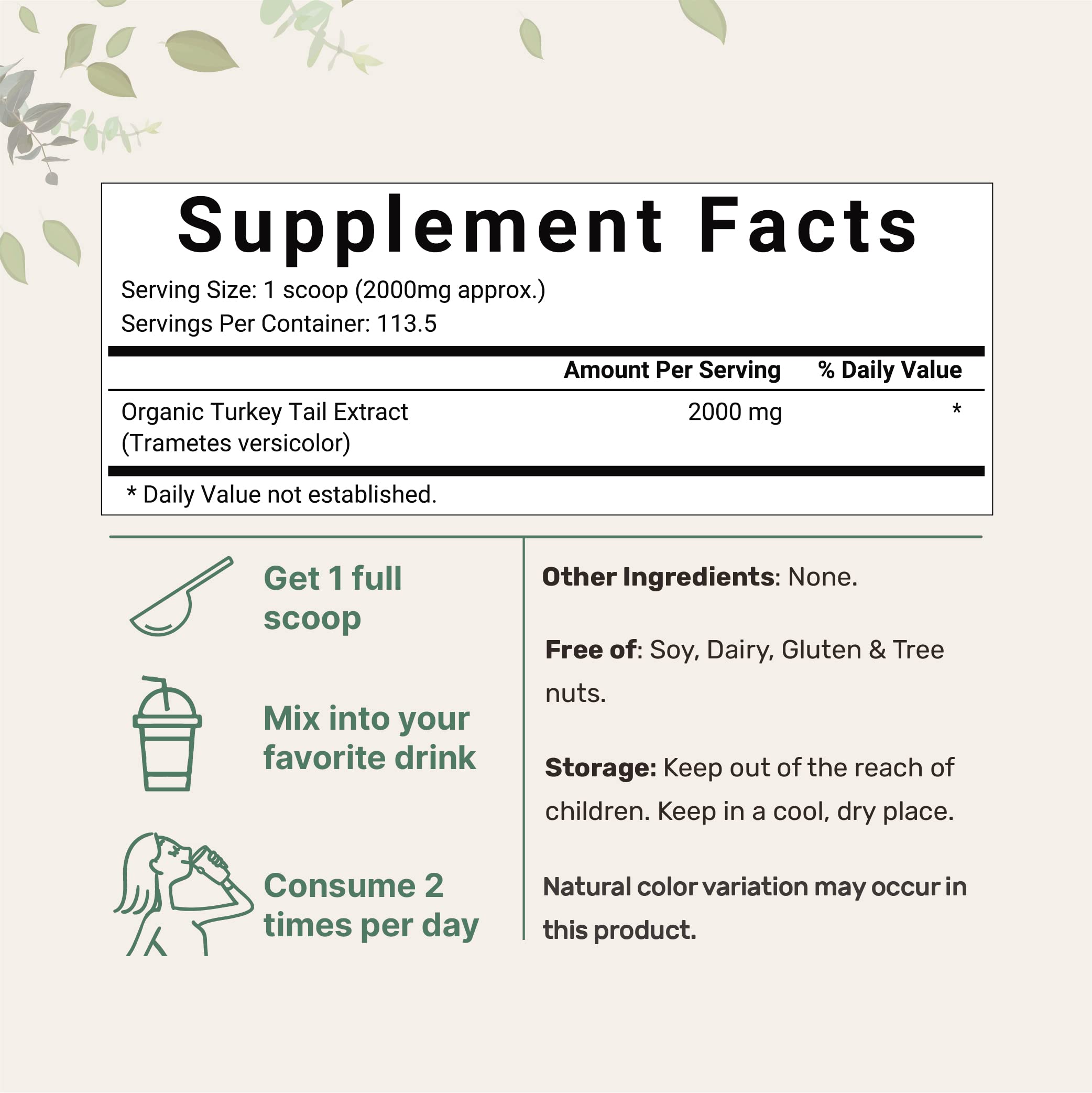 Organic Turkey Tail Mushroom Powder (50:1 Extract), 8 Ounce | Sustainably US Grown Micro Ingredients