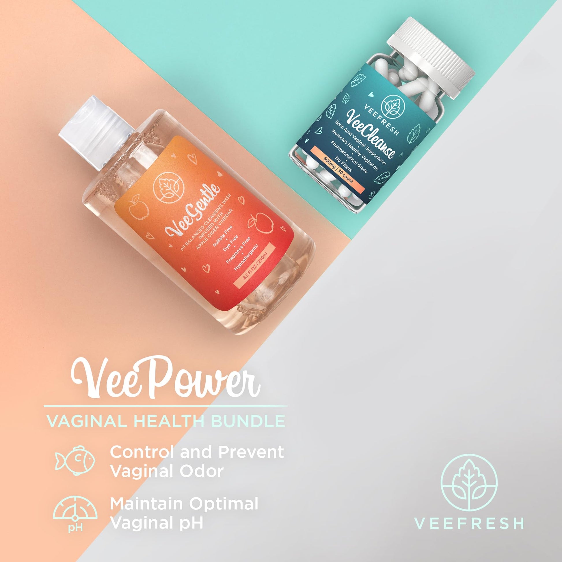 VeePower Lite - Vaginal Health Bundle - Control and Prevent Vaginal Odor - Includes VeeGentle VeeFresh