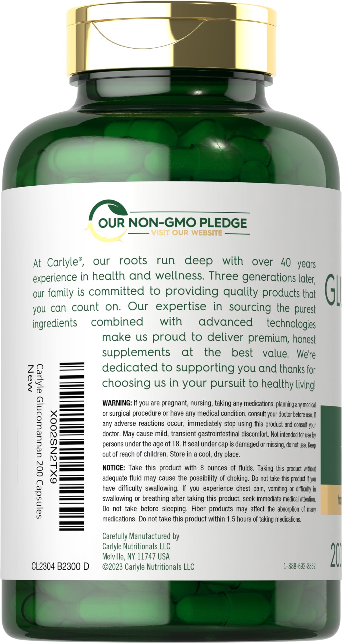 Carlyle Glucomannan Capsules | 200 Count | Soluble Fiber Pills | Non-GMO Carlyle