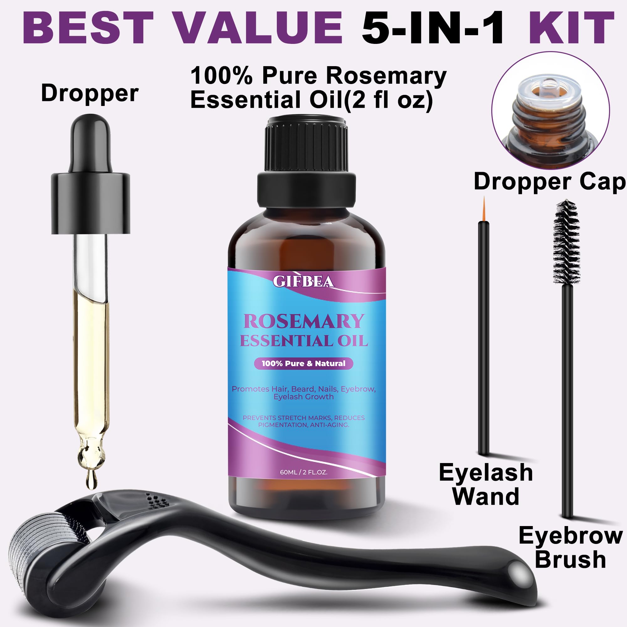 Rosemary Oil for Hair Growth,100% Pure Undiluted Light-Weight Non-Greasy Rosemary Essential Oil GIFBEA