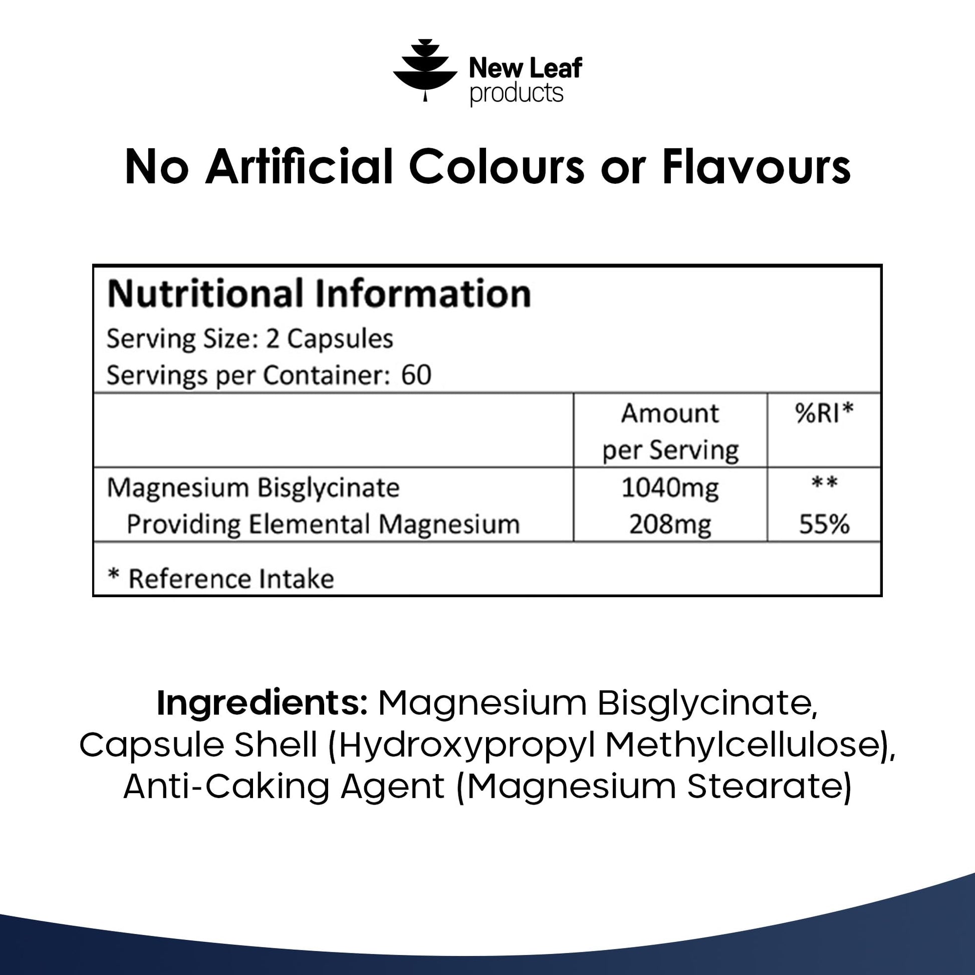 Magnesium Glycinate Supplements - 1040mg of Magnesium - 120 High Strength Capsules NEW LEAF PRODUCTS