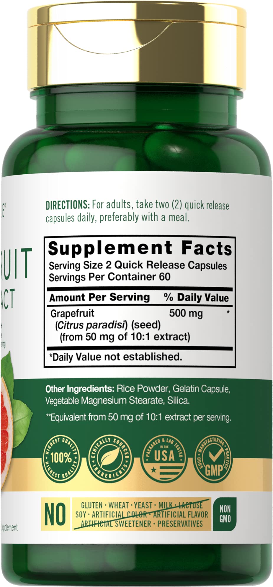 Carlyle Grapefruit Seed Extract | 500 mg 120 Capsules | Maximum Strength | Non-GMO Carlyle