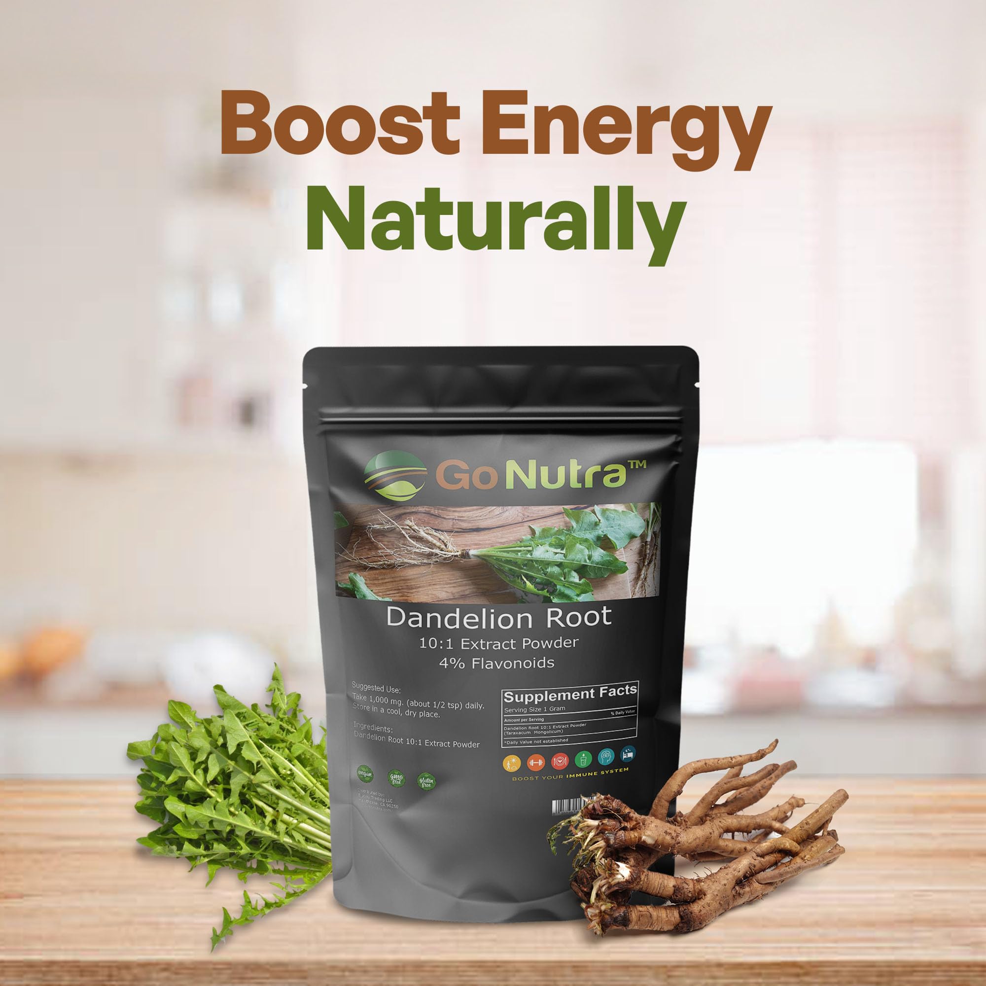 Go Nutra - Dandelion Root Powder, Potent 10:1 Dandelion Root Extract with 4% Flavonoids Go Nutra