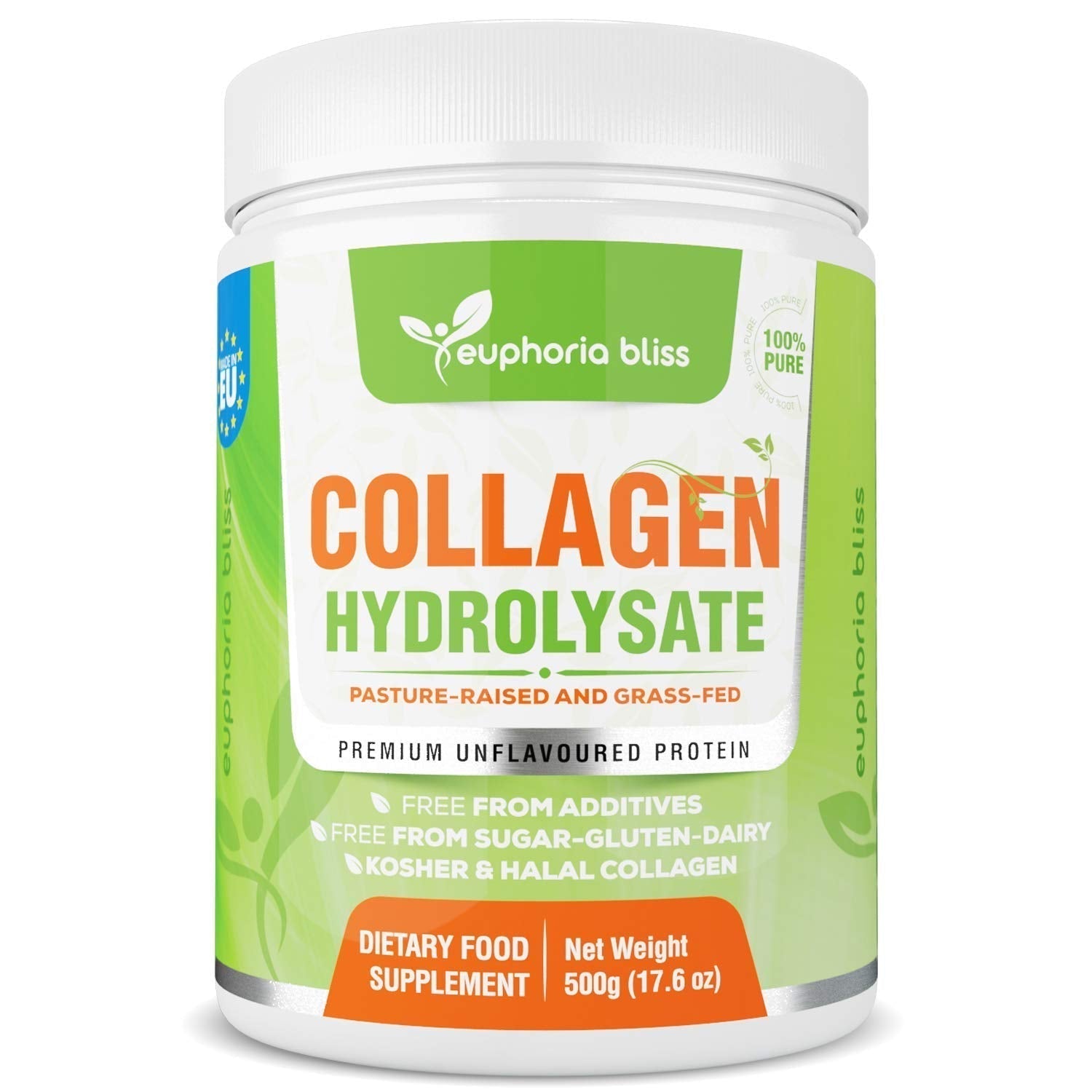 Premium Collagen Powder 500g Unflavoured High Grade Hydrolysed Collagen Joints, Bones, Gut, Wrinkles, Hair, Skin, Nails, Pain, Injury, Sleep, Fitness, Keto Euphoria Bliss