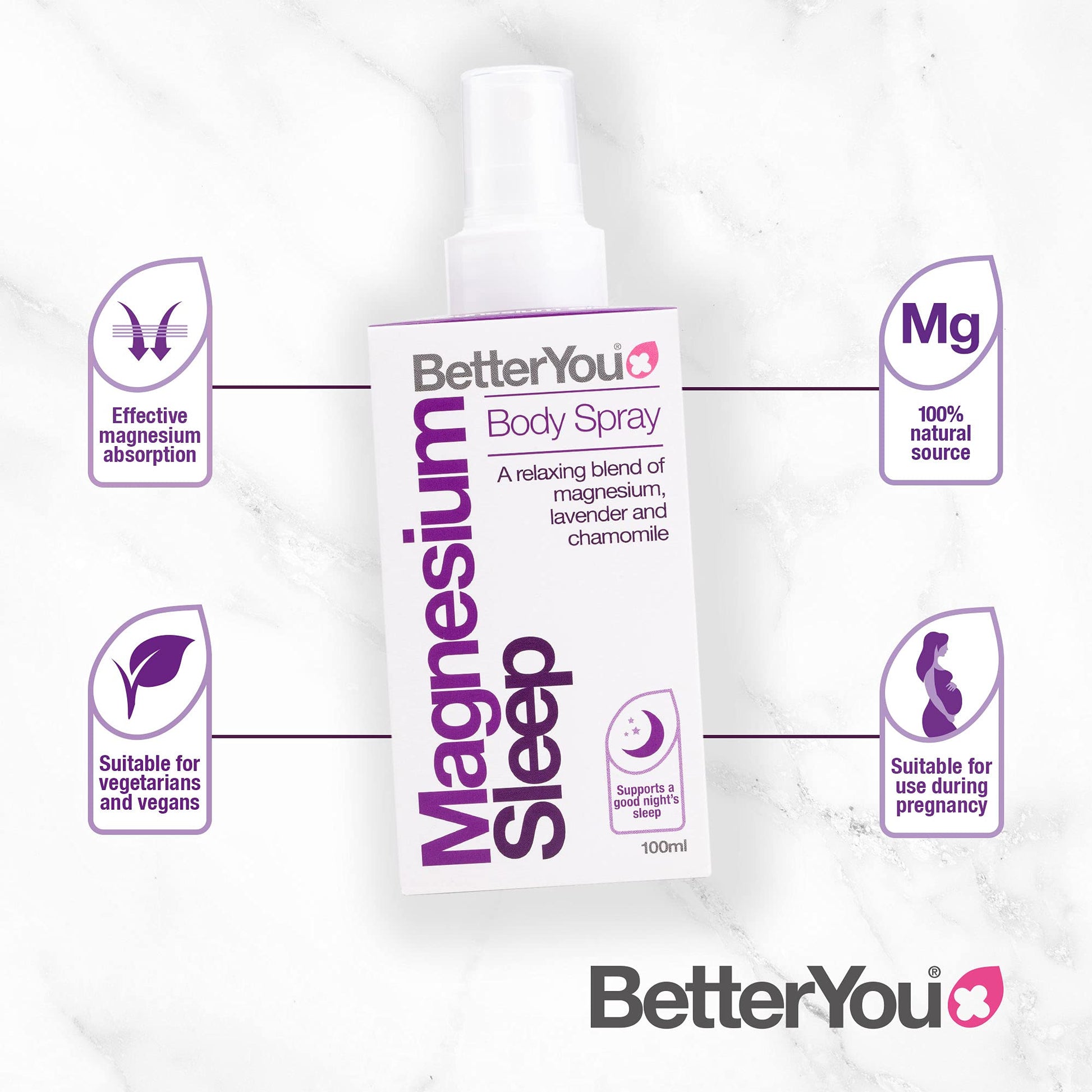 BetterYou Magnesium Sleep Body Spray, Made with Zechstein Magnesium Chloride BetterYou
