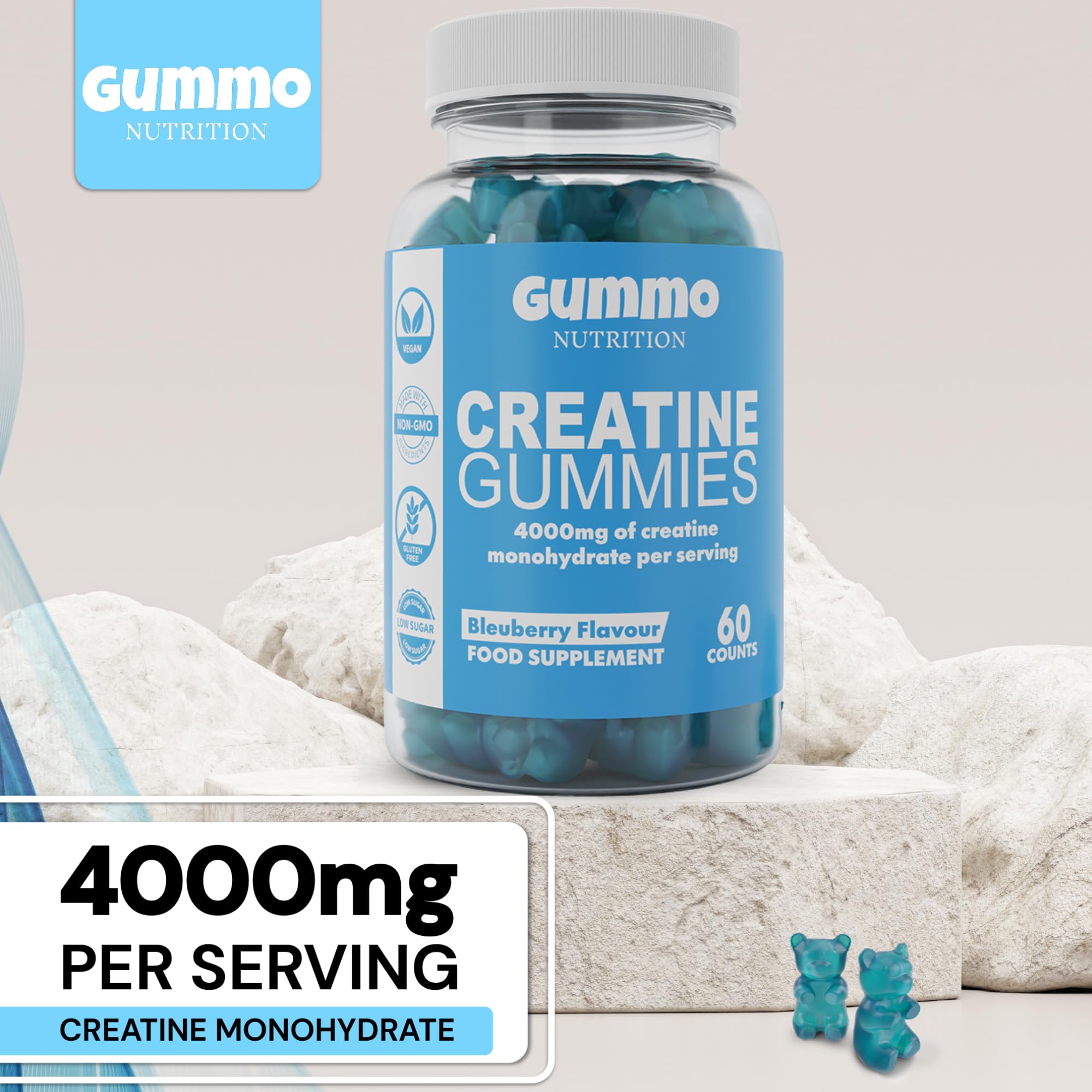 Creatine Monohydrate Gummies 4000mg for Men & Women - 60 Chewable Creatine GUMMO NUTRITION