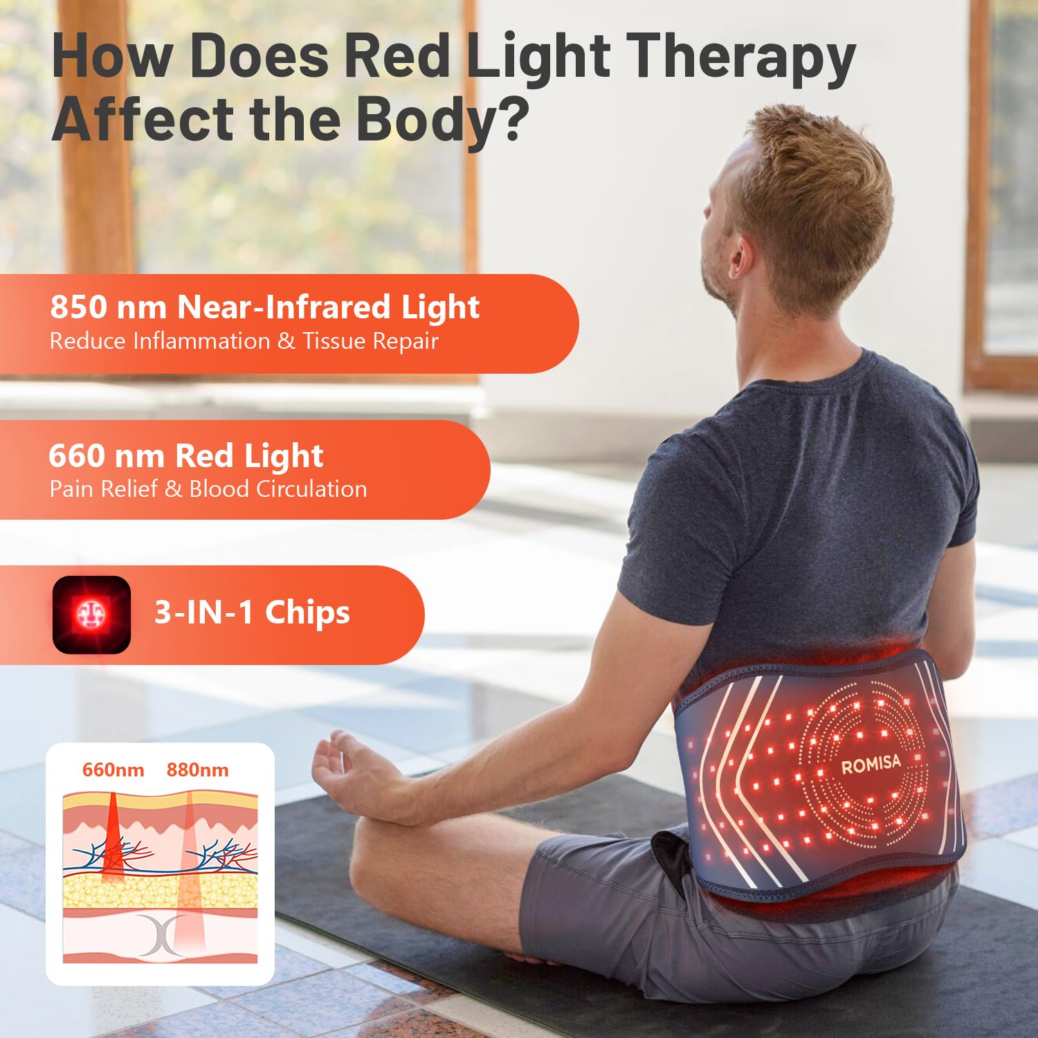 ROMISA Red Light Therapy Belt - Infrared Light Therapy Vibration Rechargeable 660nm&850nm ROMISA