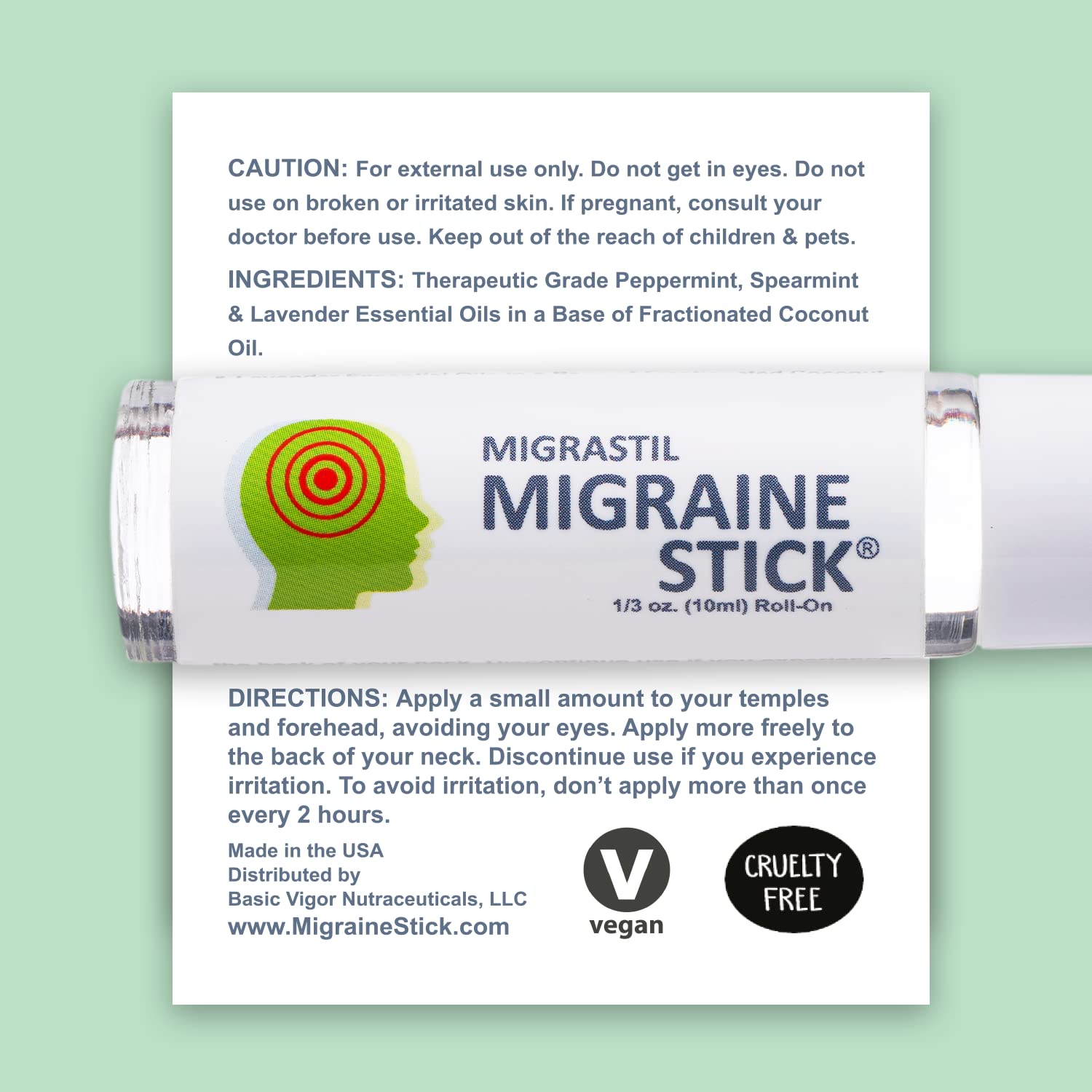 Migrastil Migraine Stick® Rollon - Fast Cooling Comfort for Your Head. Aromatherapy with Peppermint Basic Vigor