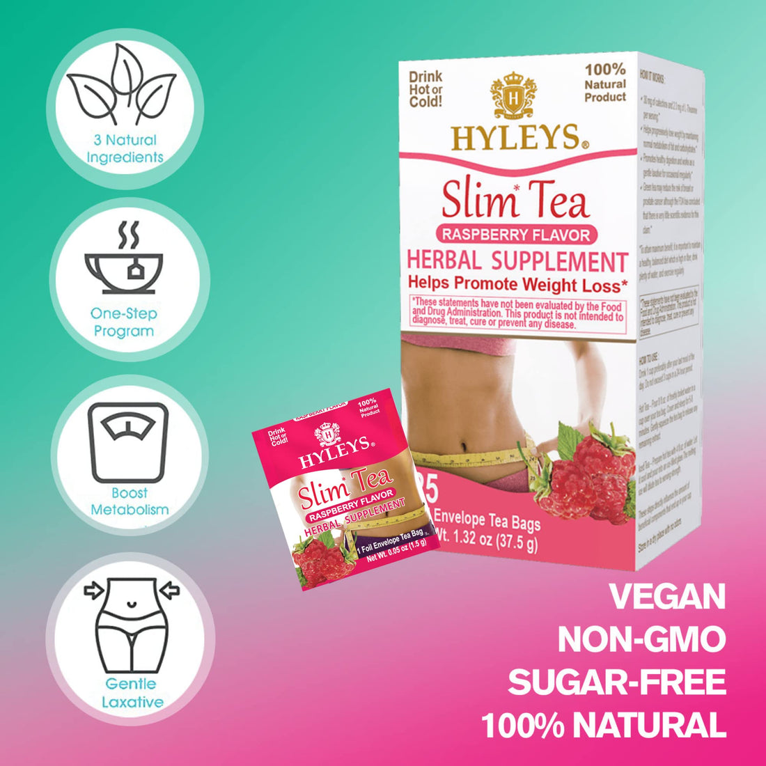 Hyleys Slim Tea Raspberry Flavor - Weight Loss Herbal Supplement Cleanse and Detox