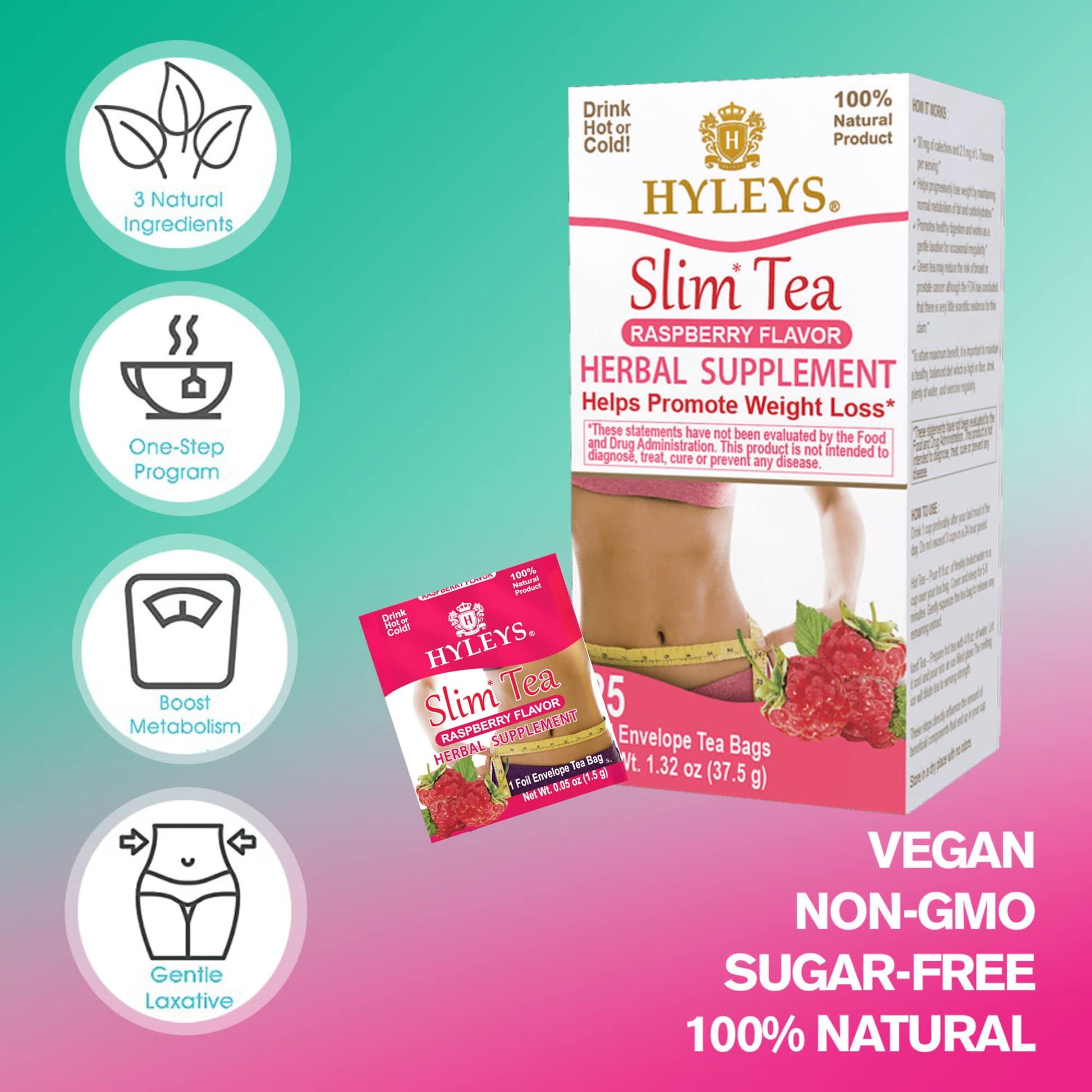 Hyleys Slim Tea Raspberry Flavor - Weight Loss Herbal Supplement Cleanse and Detox HYLEYS