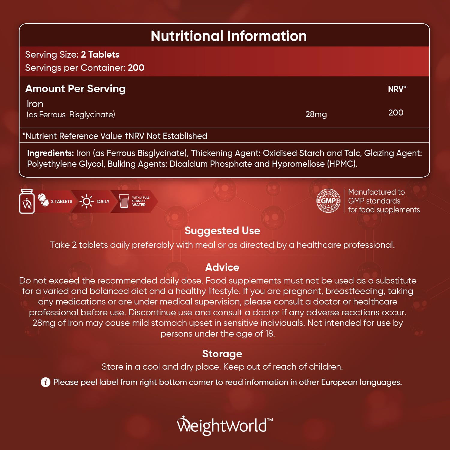 Gentle Iron Tablets High Strength 28mg - 400 Tablets (6+ Months Supply) - Vegan Iron WeightWorld