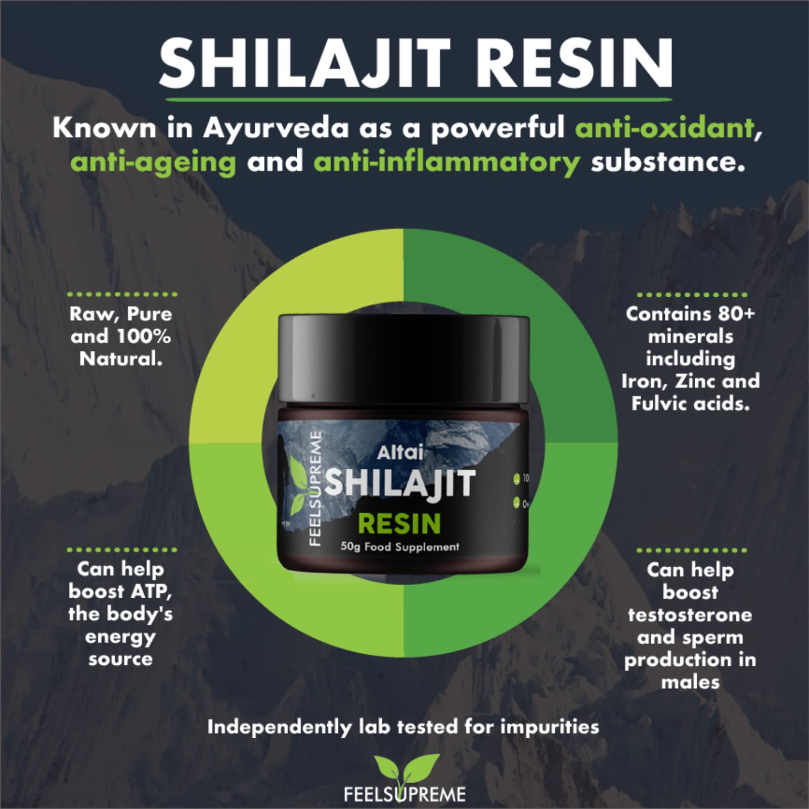 Natural Black Altai Shilajit Resin Large (50g) Pot | 100% Pure Additive Free | 80 Trace Feel Supreme