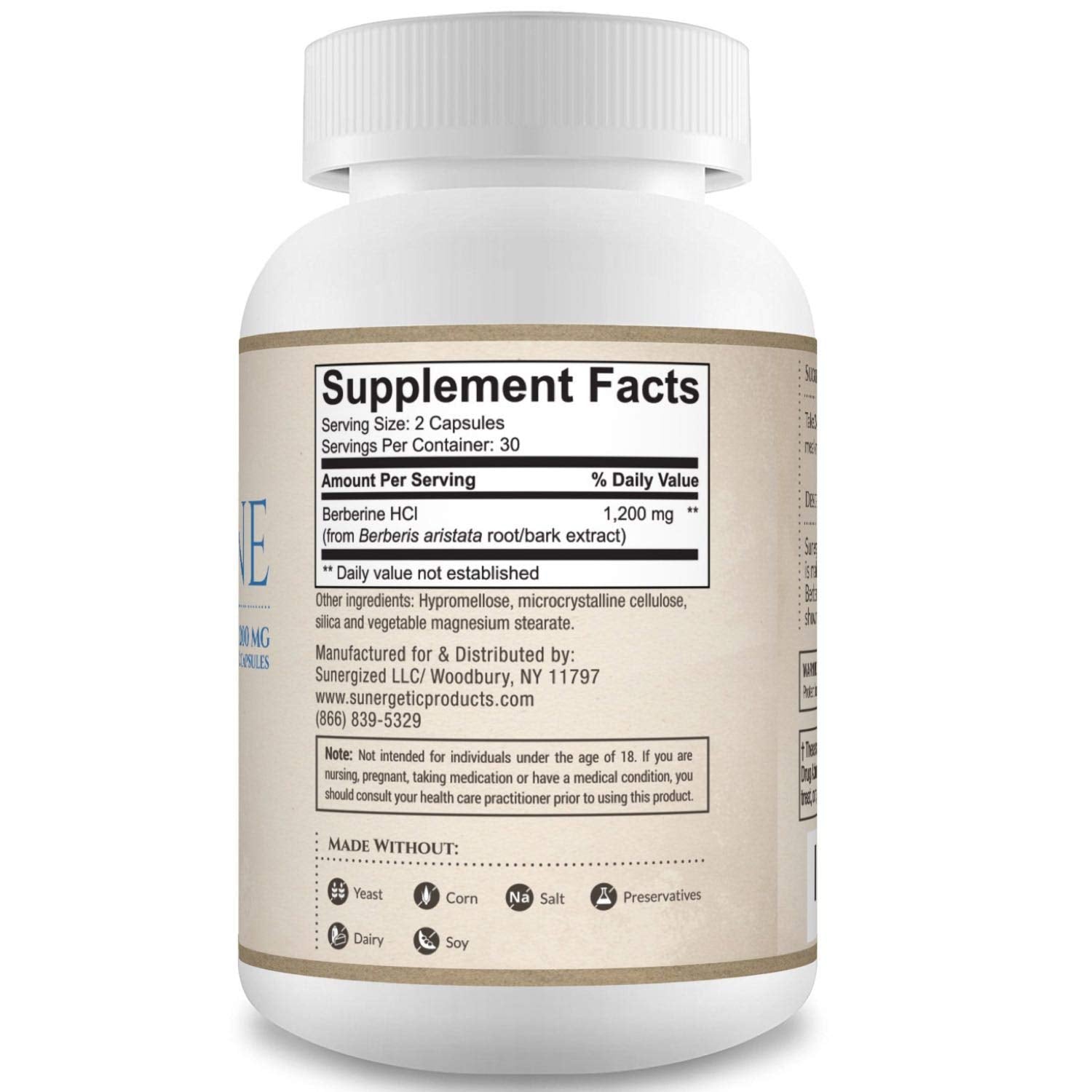 Premium Berberine Supplement - 1200mg of Berberine Per Serving - Berberine HCL Sunergetic