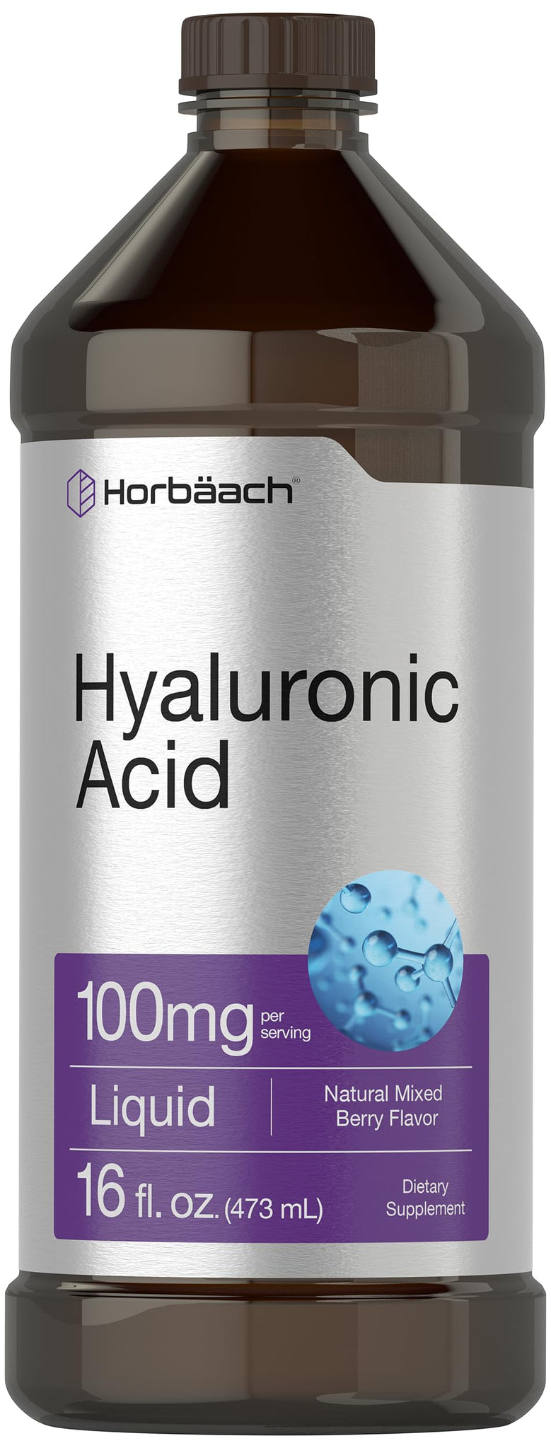 Liquid Hyaluronic Acid Supplement | 100 mg | 16 oz | Mixed Berry Flavor | Non-GMO 