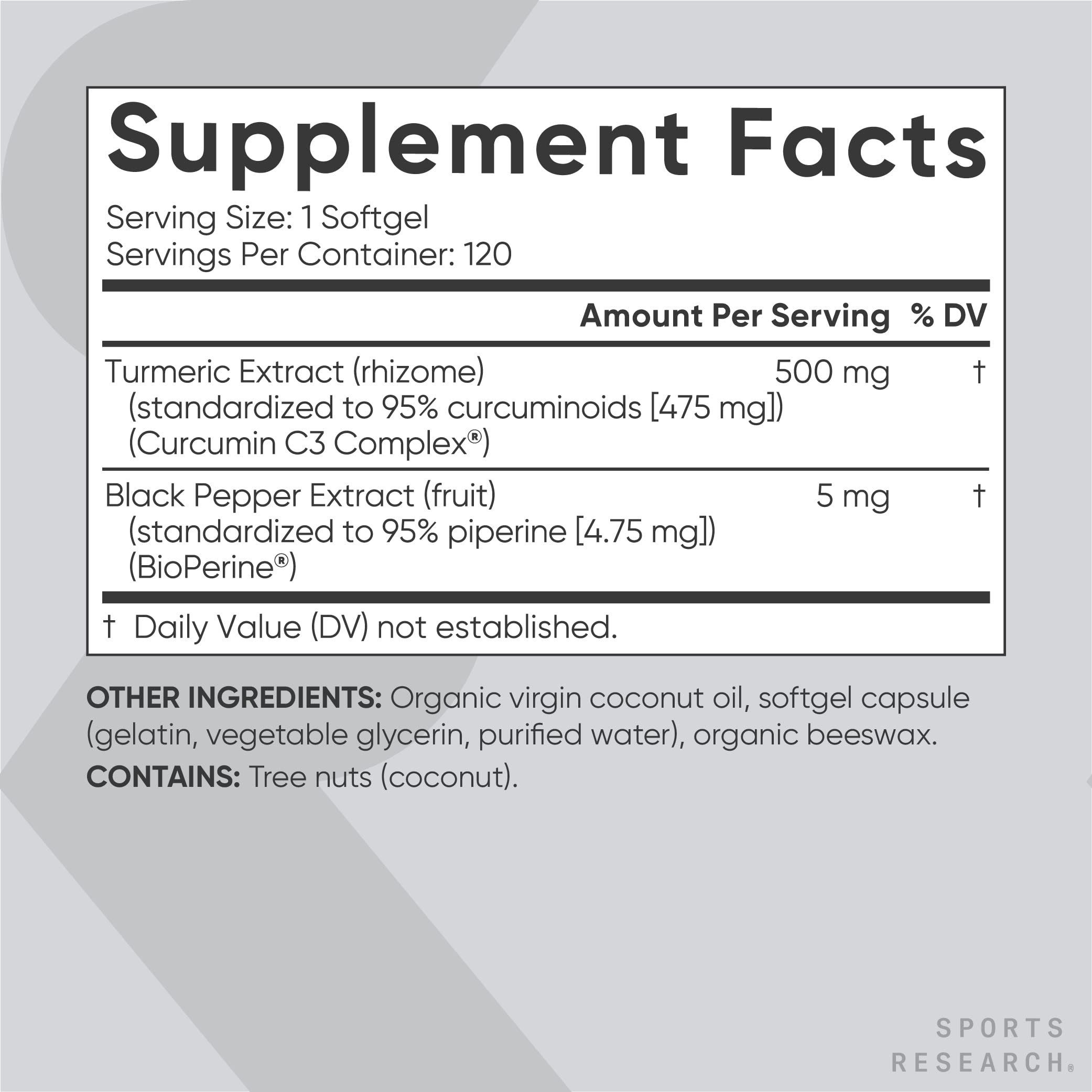 Sports Research Turmeric Curcumin C3 Complex 500 mg, Enhanced with Black Pepper Sports Research
