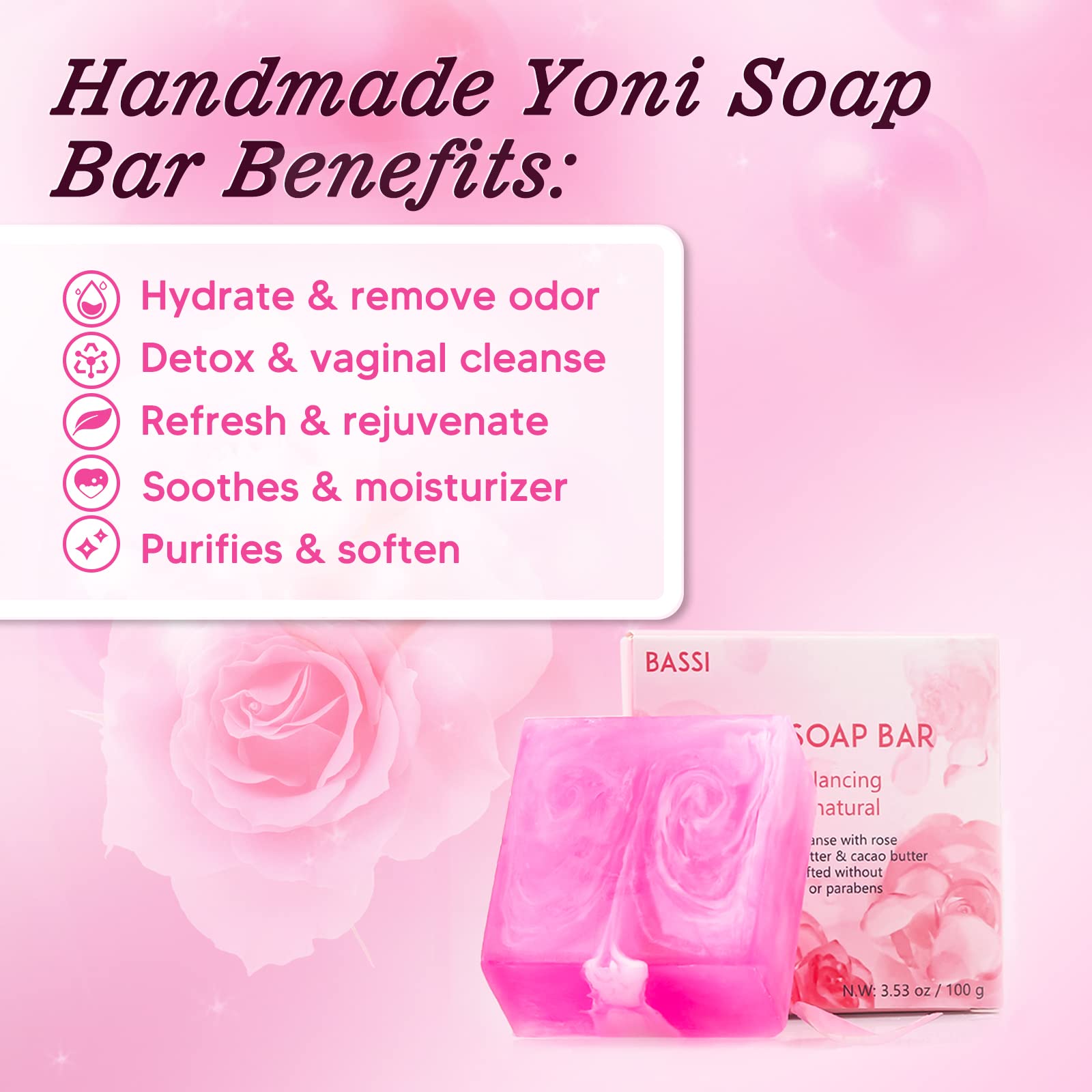 Feminine Wash & Yoni Oil & Yoni Soap Set for Women, Yoni Wash for Vaginal Ph Balance Remove Odor BASSI