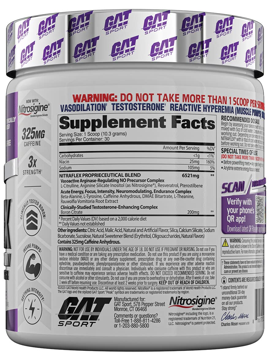 GAT SPORT, Nitraflex Advanced Pre-Workout Powder, Increases Blood Flow, Boosts Strength GAT SPORT