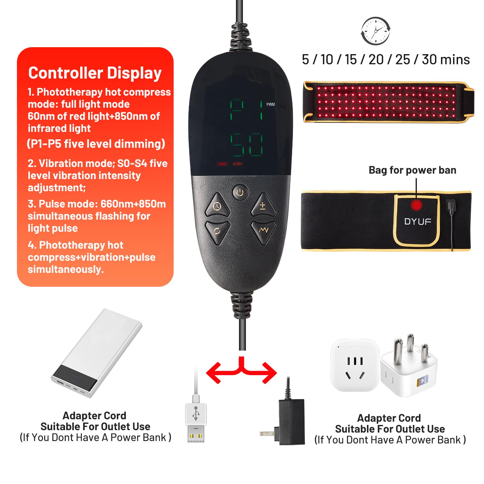 Red Light Therapy Belt DYUF Infrared Light Therapy : Muscle Recovery, Pain Relief, and Healing Device DYUF