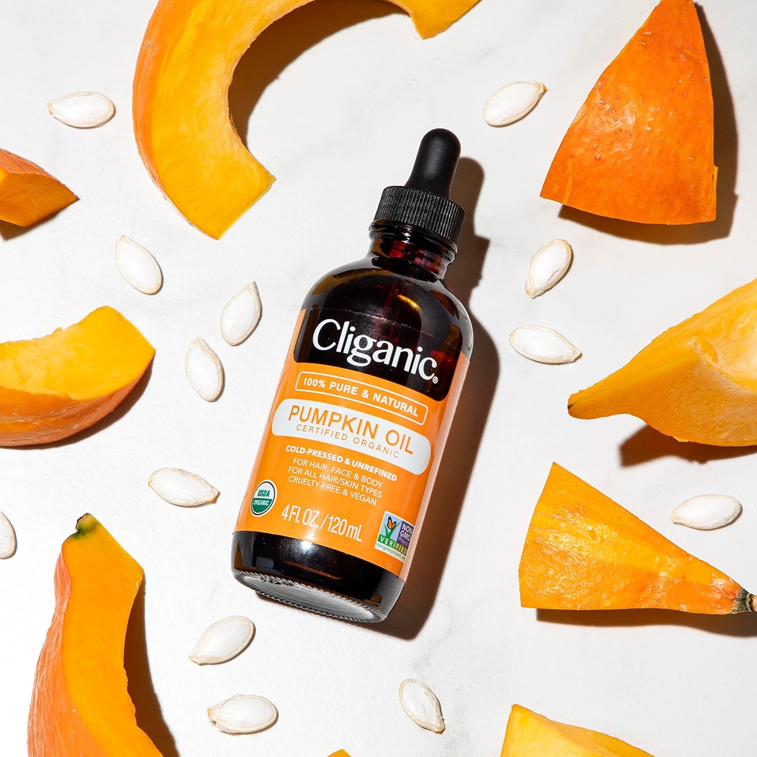 Cliganic Organic Pumpkin Seed Oil, 100% Pure - For Face & Hair | Natural Cold Pressed Unrefined Cliganic