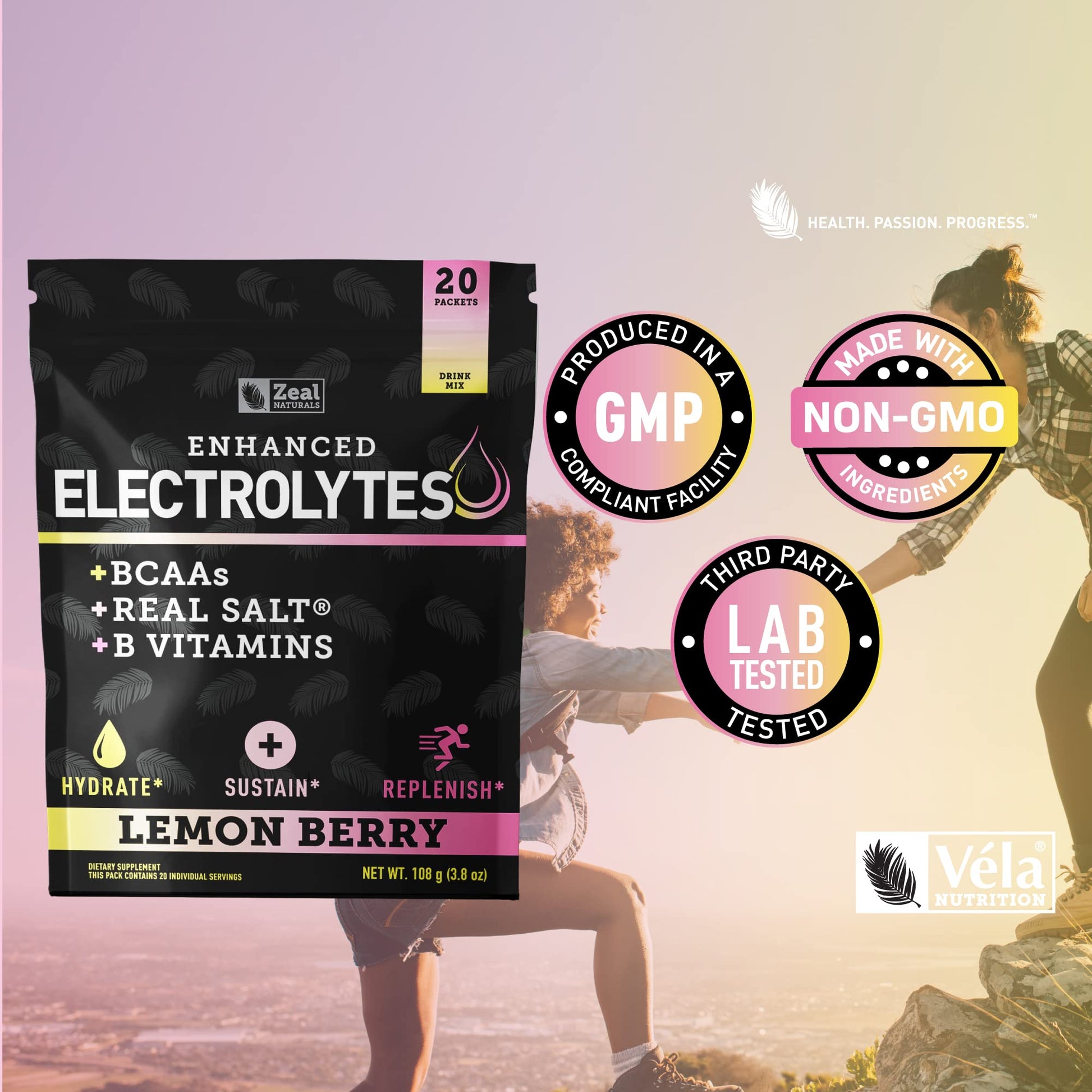 Enhanced Powder Stick Packs (Lemon Berry - 20 Packets) Sugar Free + BCAA B-Vitamins Zeal Naturals