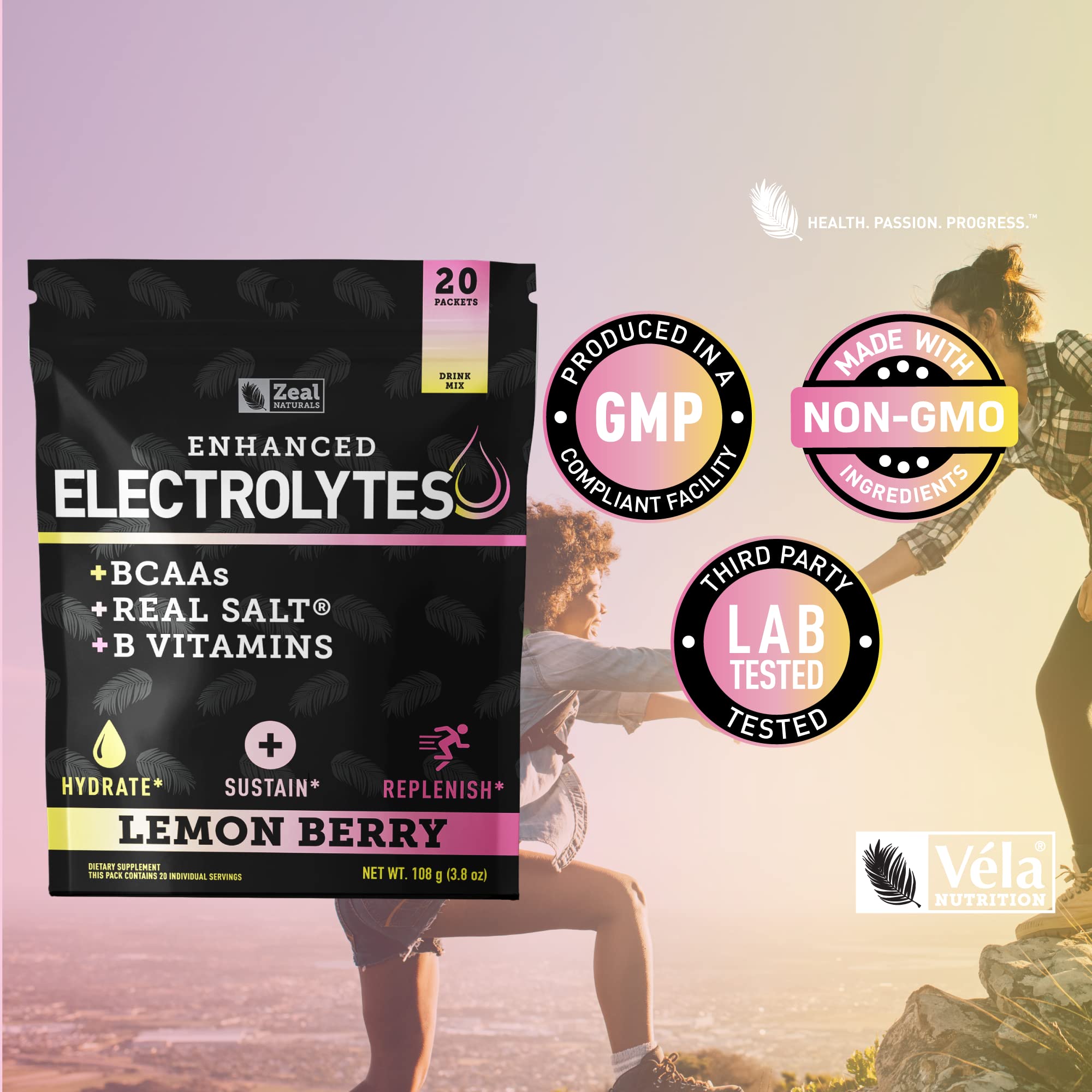 Enhanced Powder Stick Packs (Lemon Berry - 20 Packets) Sugar Free + BCAA B-Vitamins Zeal Naturals