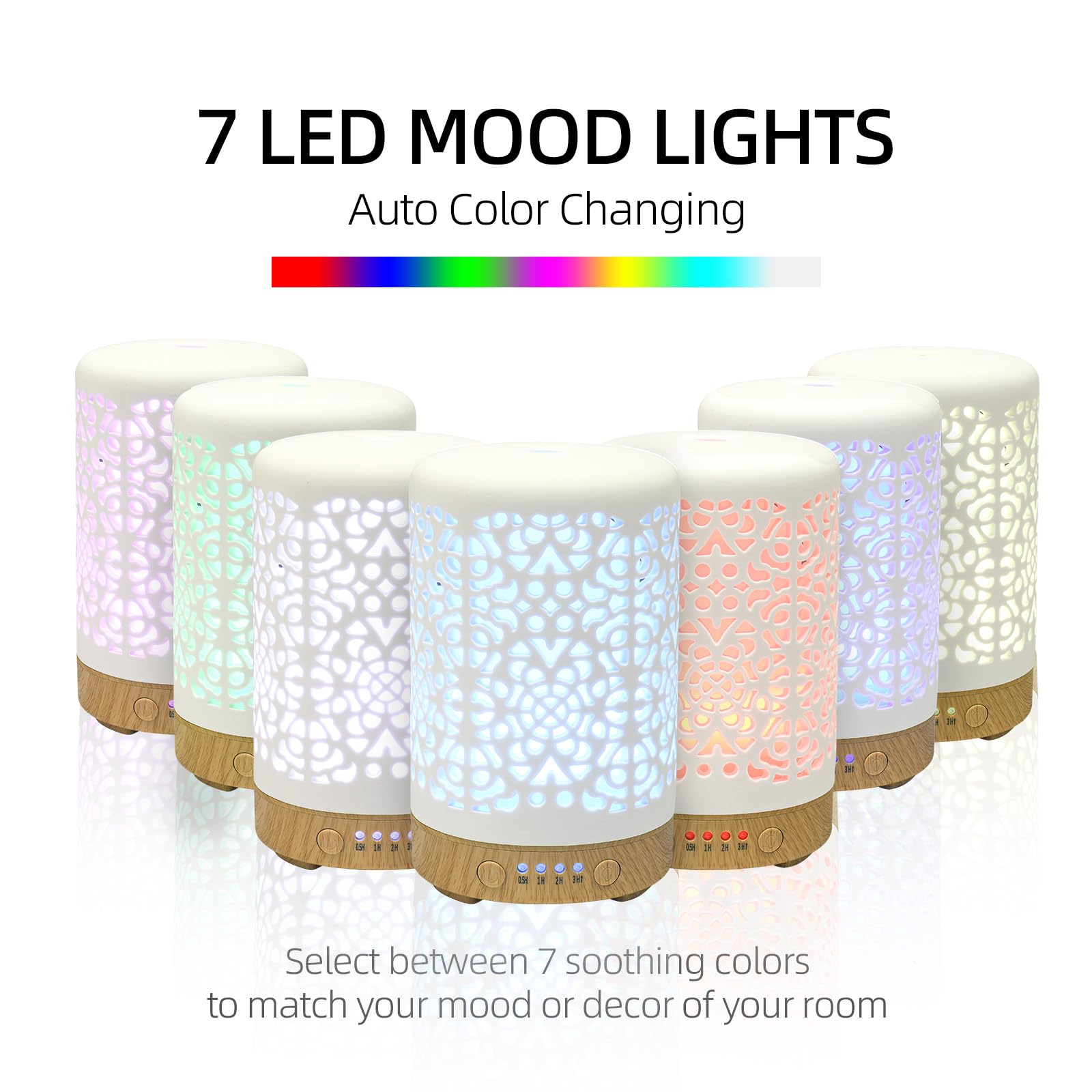 Essential Oil Diffusers, 100ml White Ceramic Diffuser with 7 LED Lights,Ultrasonic Aromatherapy homnas