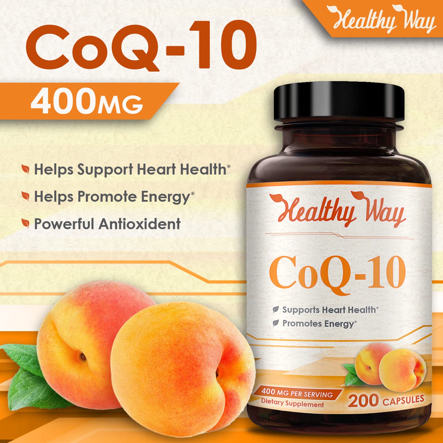 Healthy Way CoQ10 400mg 200 Capsules Non-GMO HealthyWayRx