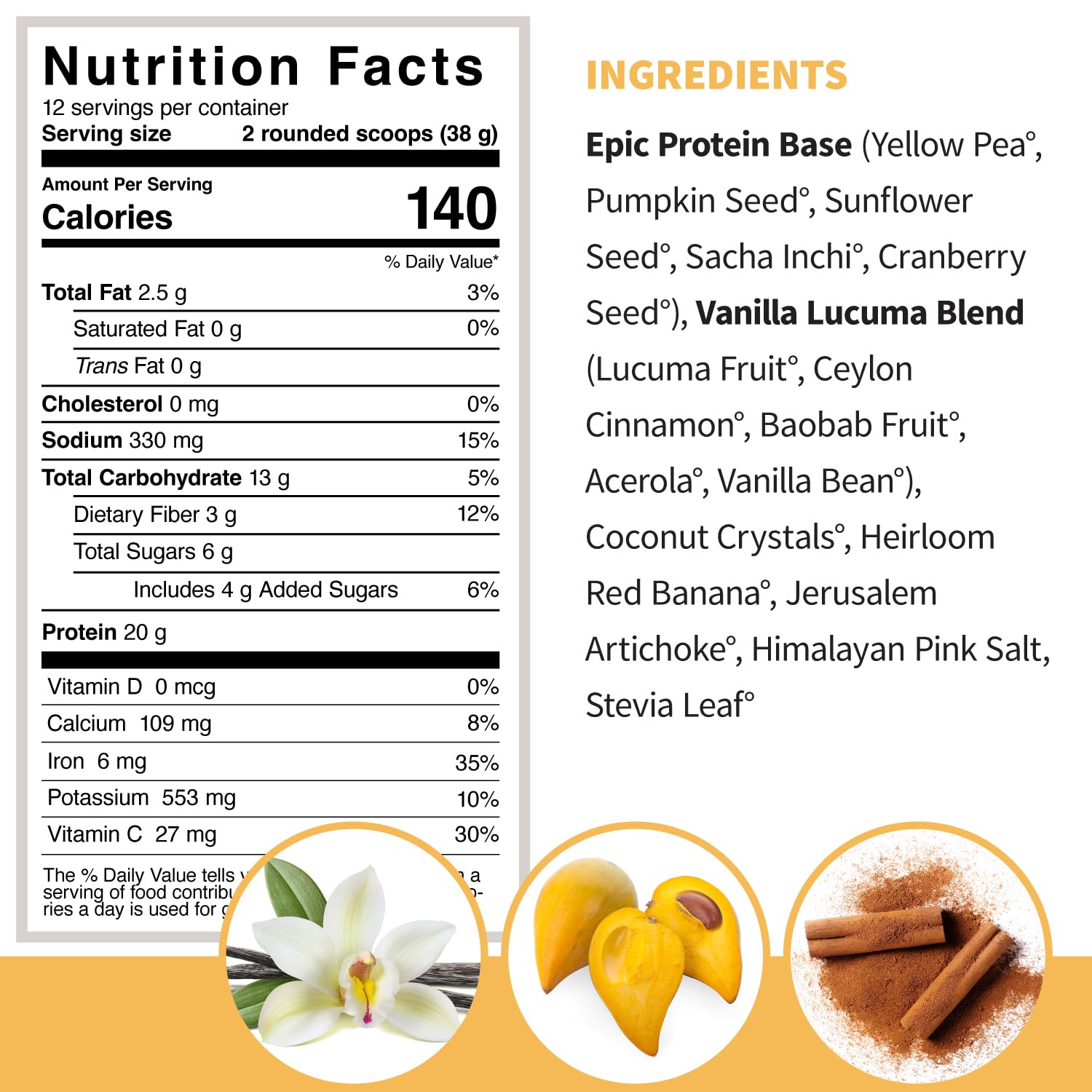 Sprout Living Epic Protein, Plant Based Protein & Superfoods Powder, Vanilla Lucuma Sprout Living