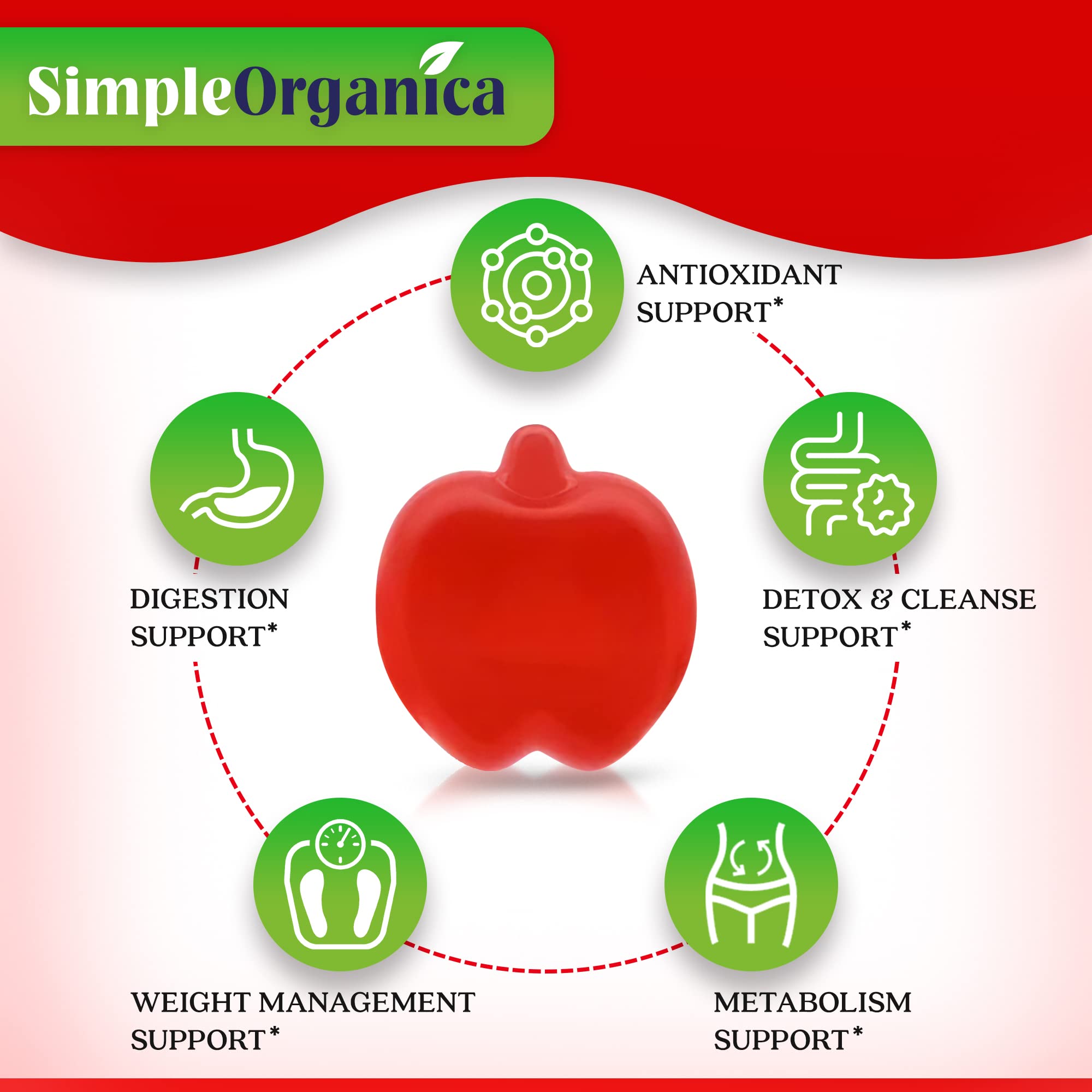 USDA Organic Apple Cider Vinegar Gummies with The Mother. AVC Keto Gummy Vitamins Simple Organica