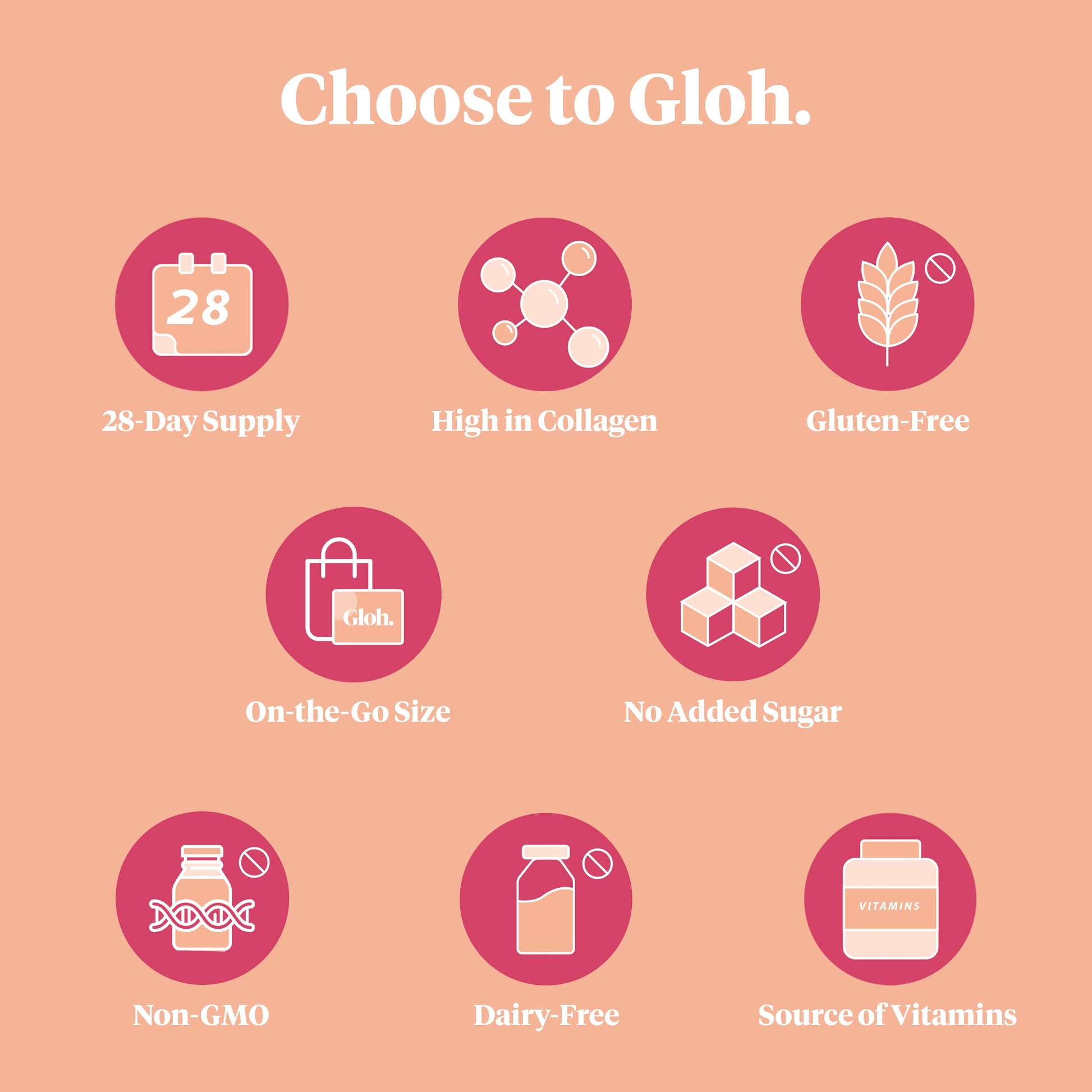Gloh. Marine Collagen Powder for Women - Peach Flavor Collagen Supplements for Women with Hyaluronic Acid, Vitamin A, B2, B6 Gloh.