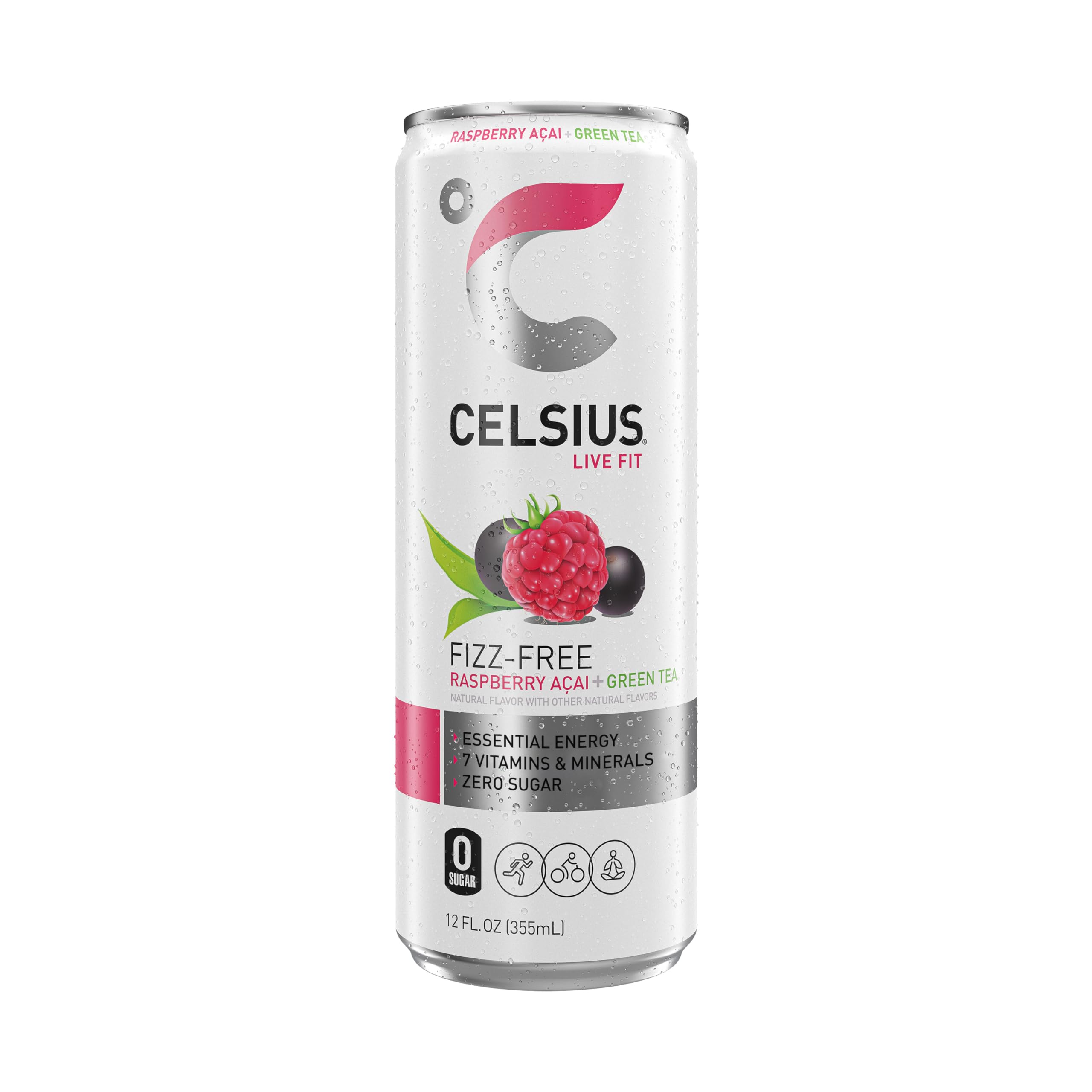 CELSIUS Raspberry Acai Green Tea, Functional Essential Energy Drink 12 Fl Oz (Pack of 12) Packaging may vary CELSIUS
