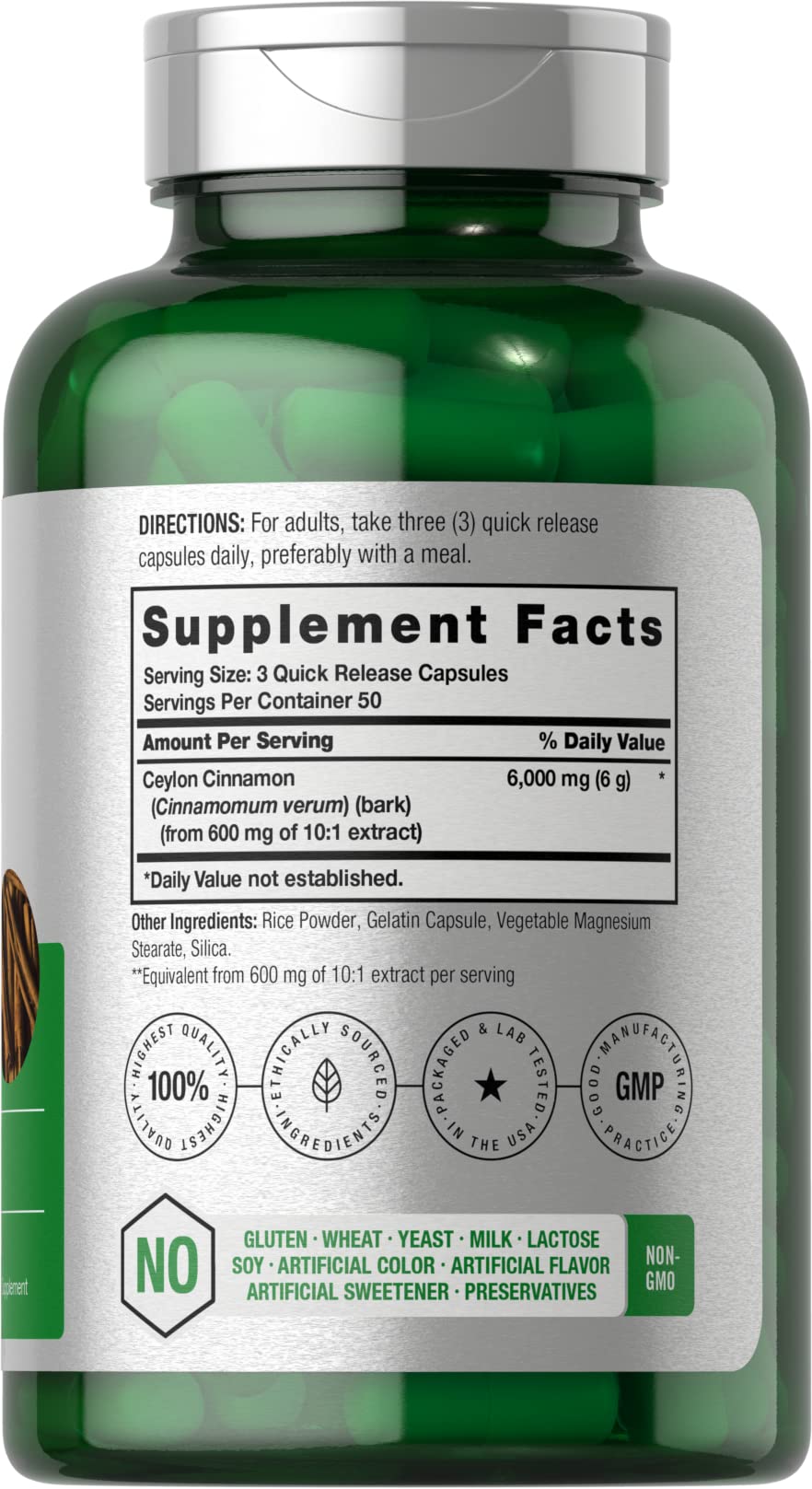 Ceylon Cinnamon Capsules | 6000 mg | 150 Count | Non-GMO & Gluten Free Supplement Horbäach