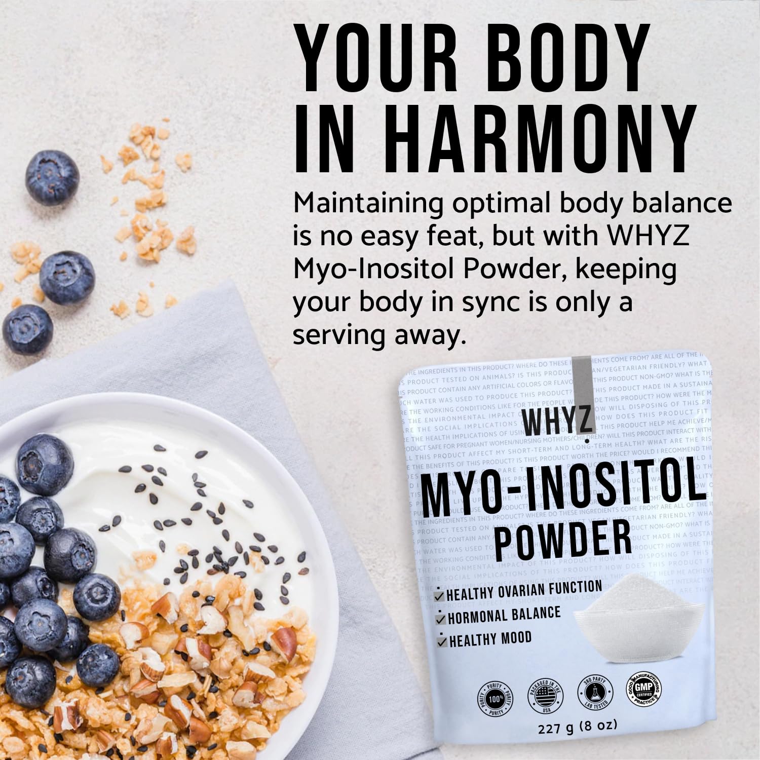 Myo-Inositol Powder 8oz, Natural Myo Inositol Supplement for Ovarian Support WHYZ