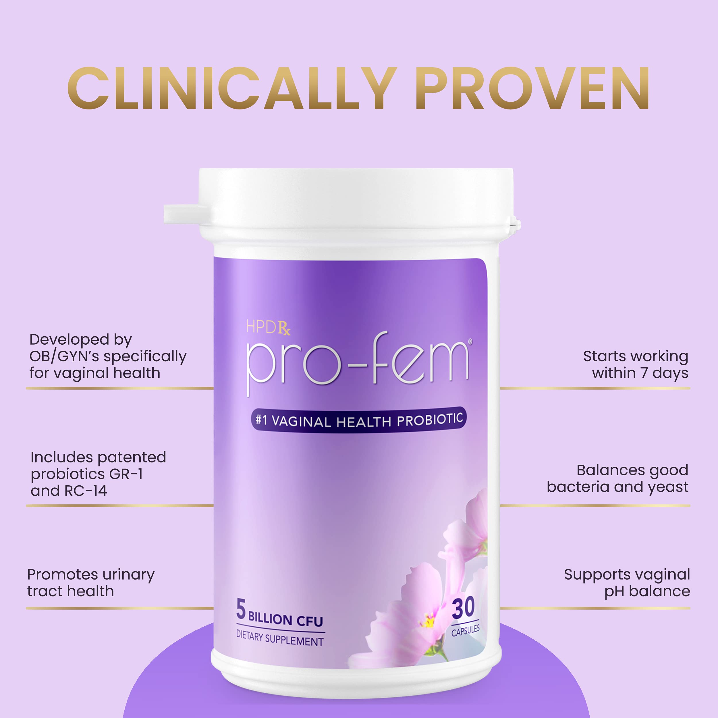 HPD Rx Pro-Fem #1 Vaginal Health Probiotic | Vaginal Probiotics | Clinically Proven to Promote Yeast & PH HPD Rx