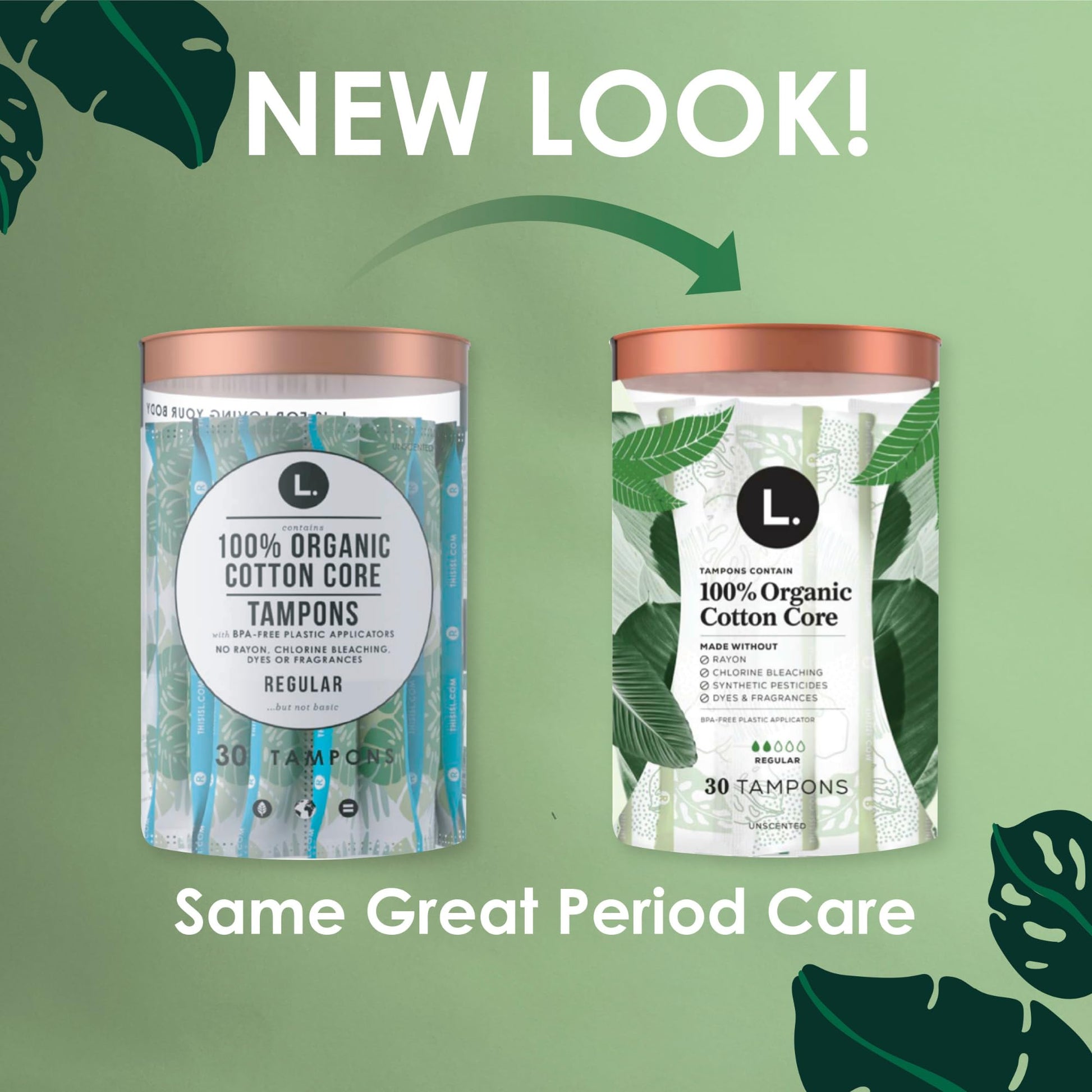 L. Organic Cotton Tampons - Regular 42 Count x 2 Packs (84 Count Total) (Packaging May Vary) L.