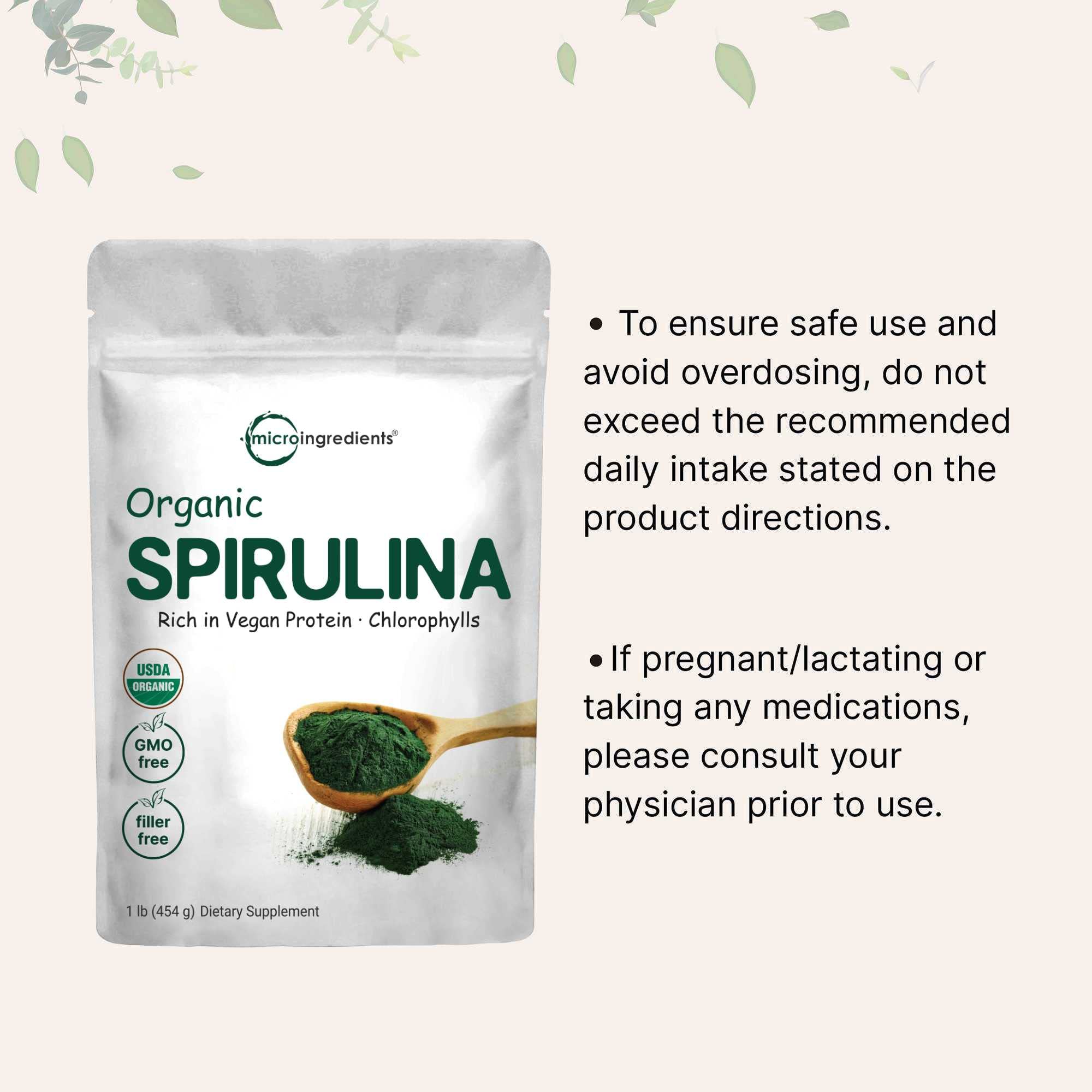 Micro Ingredients Organic Spirulina Powder, 16 Ounce, Raw Spirulina Micro Ingredients