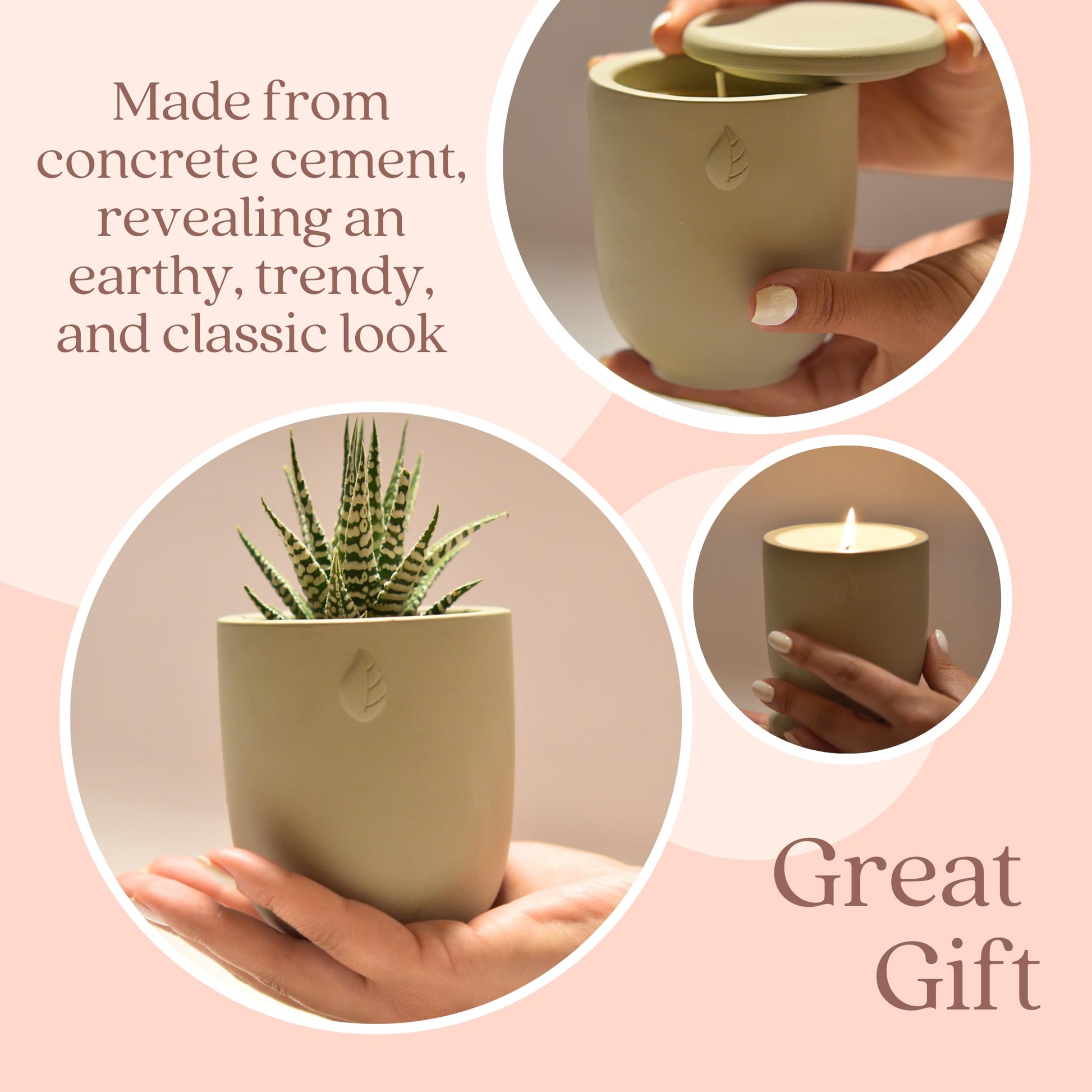 CandlePlanter Concrete Cement Candle Planter - Candles for Home Scented, Soy Candles CANDLEPLANTER