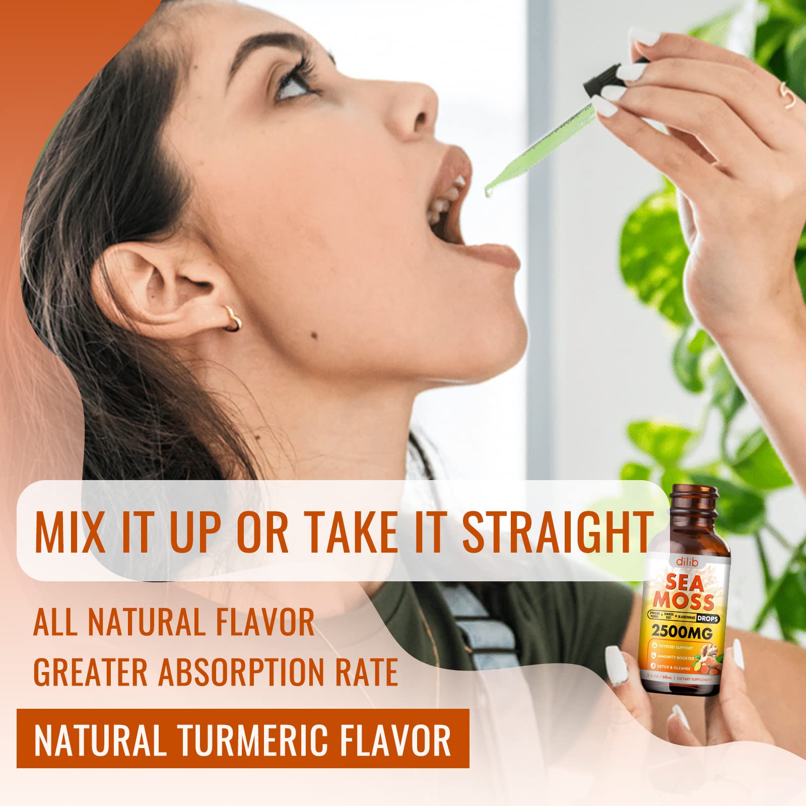 Sea Moss Liquid Drops: Organic Irish Sea Moss 2500mg with Turmeric, Bladderwrack dilib