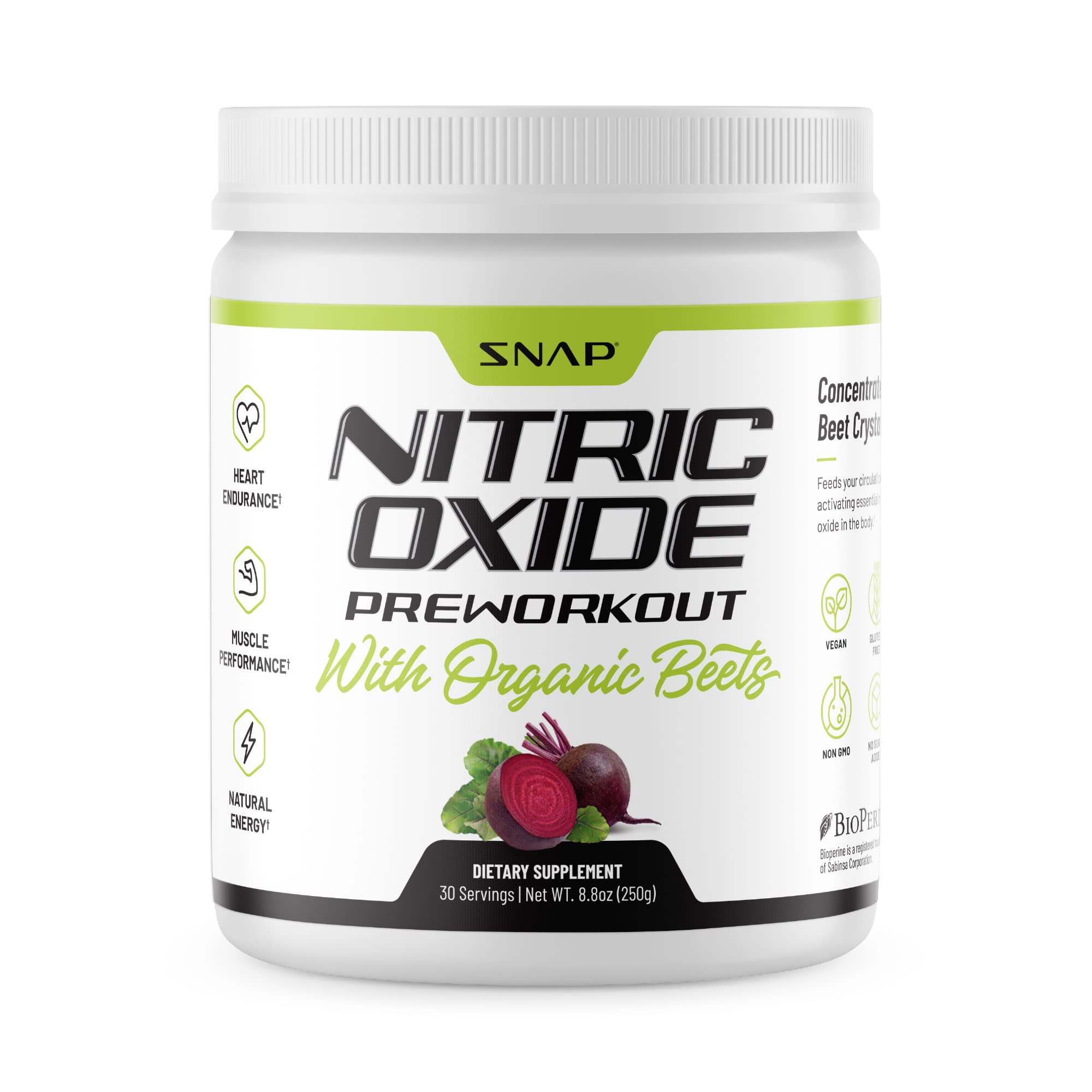 Snap Supplements Preworkout Beet Root Powder, Nitric Oxide Pre Workout with Organic