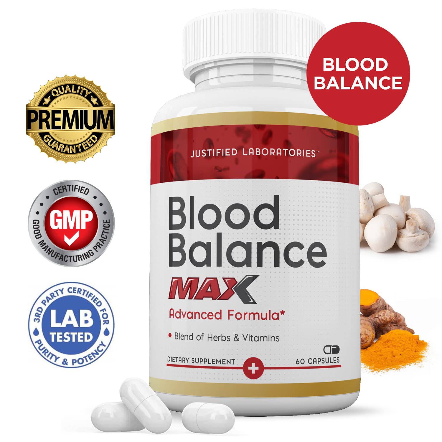 Justified Laboratories (3 Pack Blood Balance Max 1295MG Formula Supplement Pills Justified Laboratories
