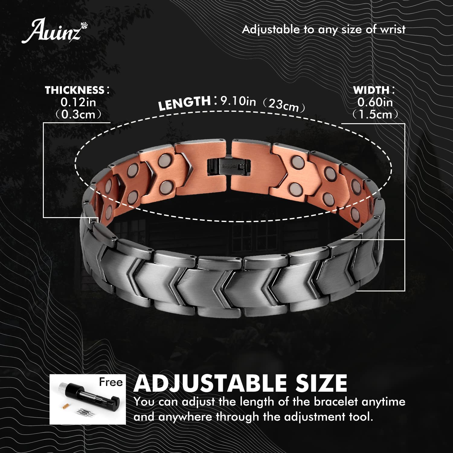 Auinz - Copper Bracelets for Men - 99.99% Solid Pure Copper Magnetic Bracelets Double-Row Auinz