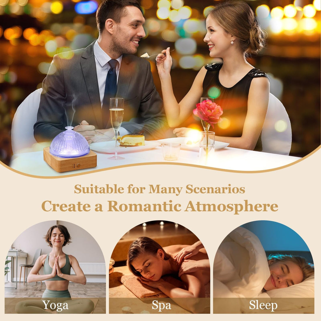 Lecdura Glass Essential Oil Diffuser with Glass Reservoir & Wood Base - Plastic Free, 200ml Lock