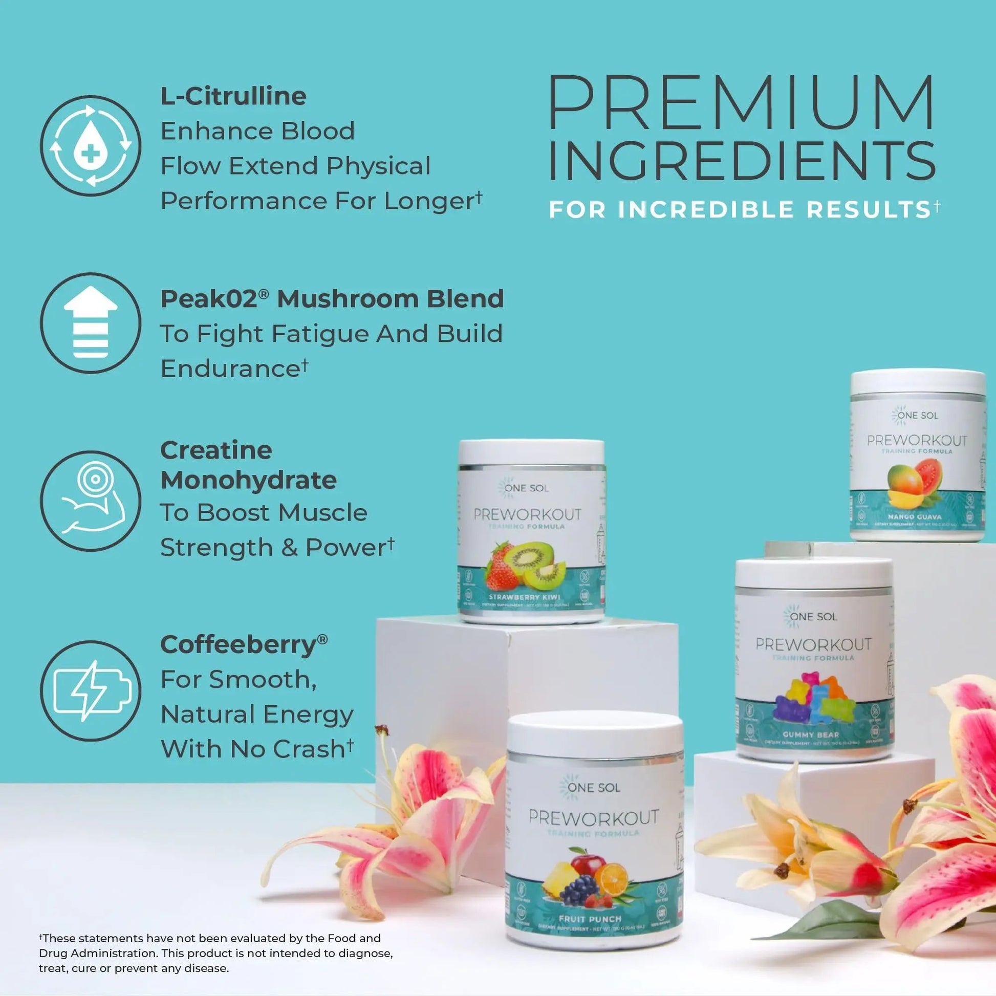 One Sol Pre-Workout for Women, Enhanced Pump & Focus, No Jitters Or Crash, Natural One Sol