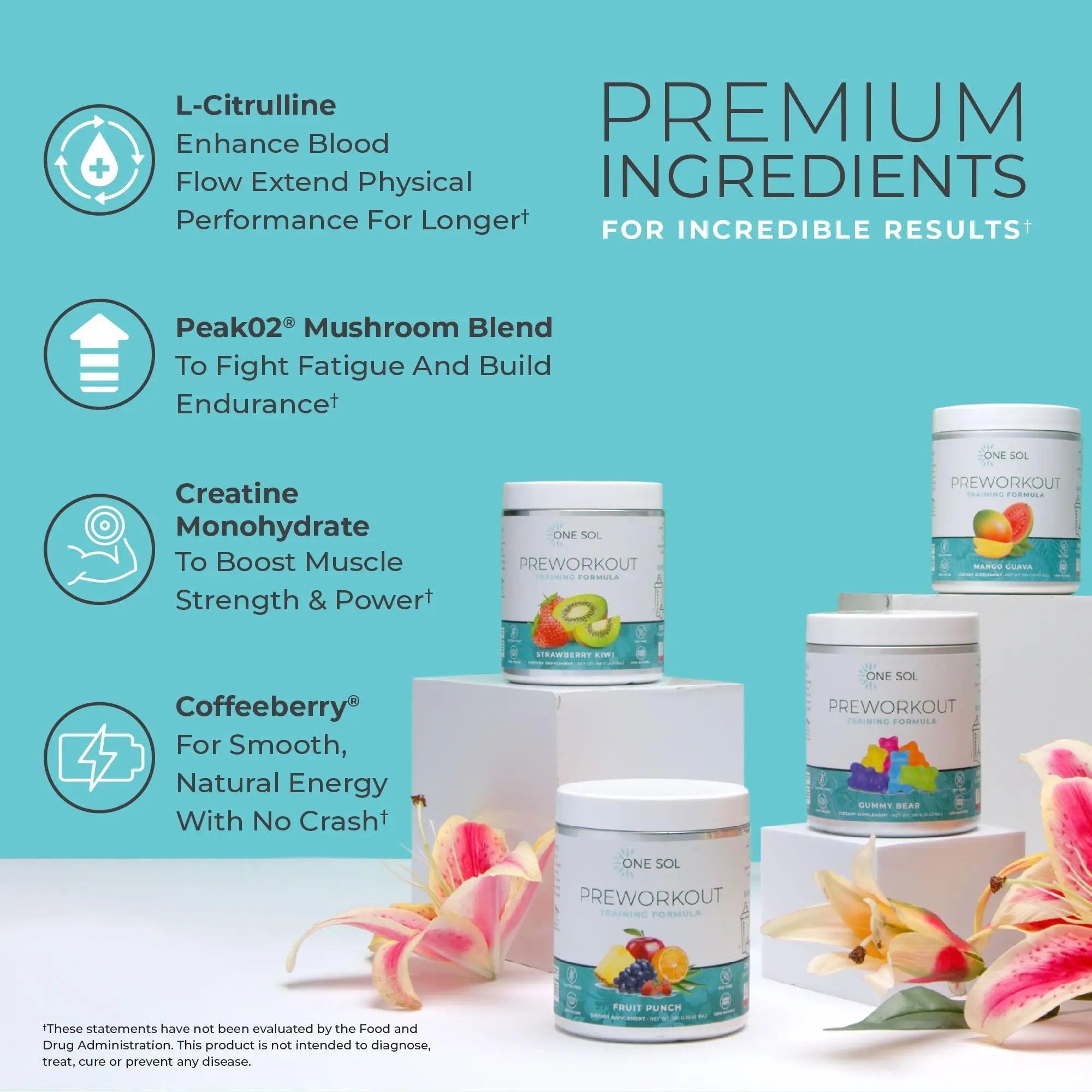 One Sol Pre-Workout for Women, Enhanced Pump & Focus, No Jitters Or Crash, Natural One Sol